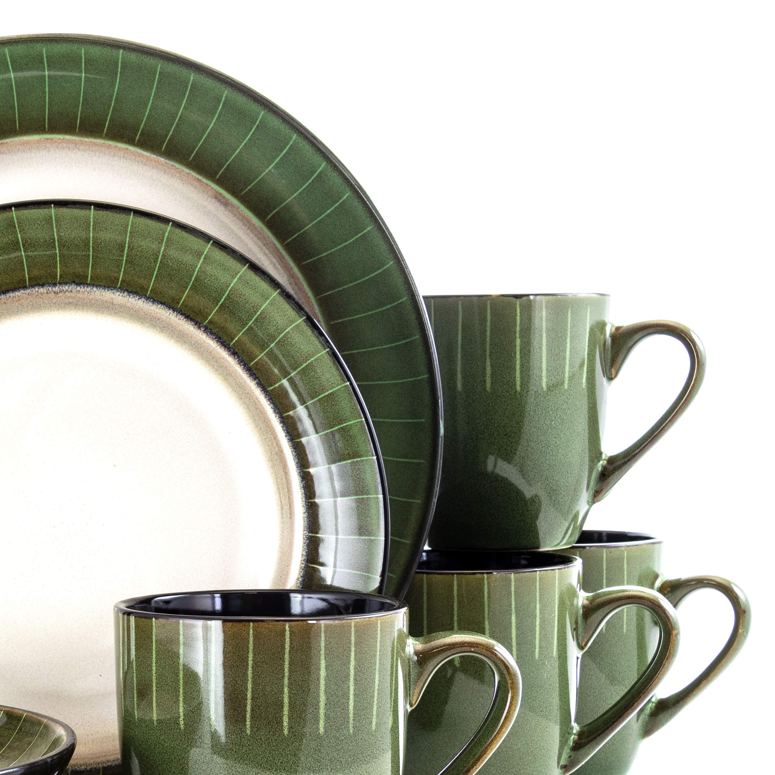 Elama Grand Piece Luxurious Stoneware Dinnerware with Complete 4, 16pc, 16 pc set, Jade and white