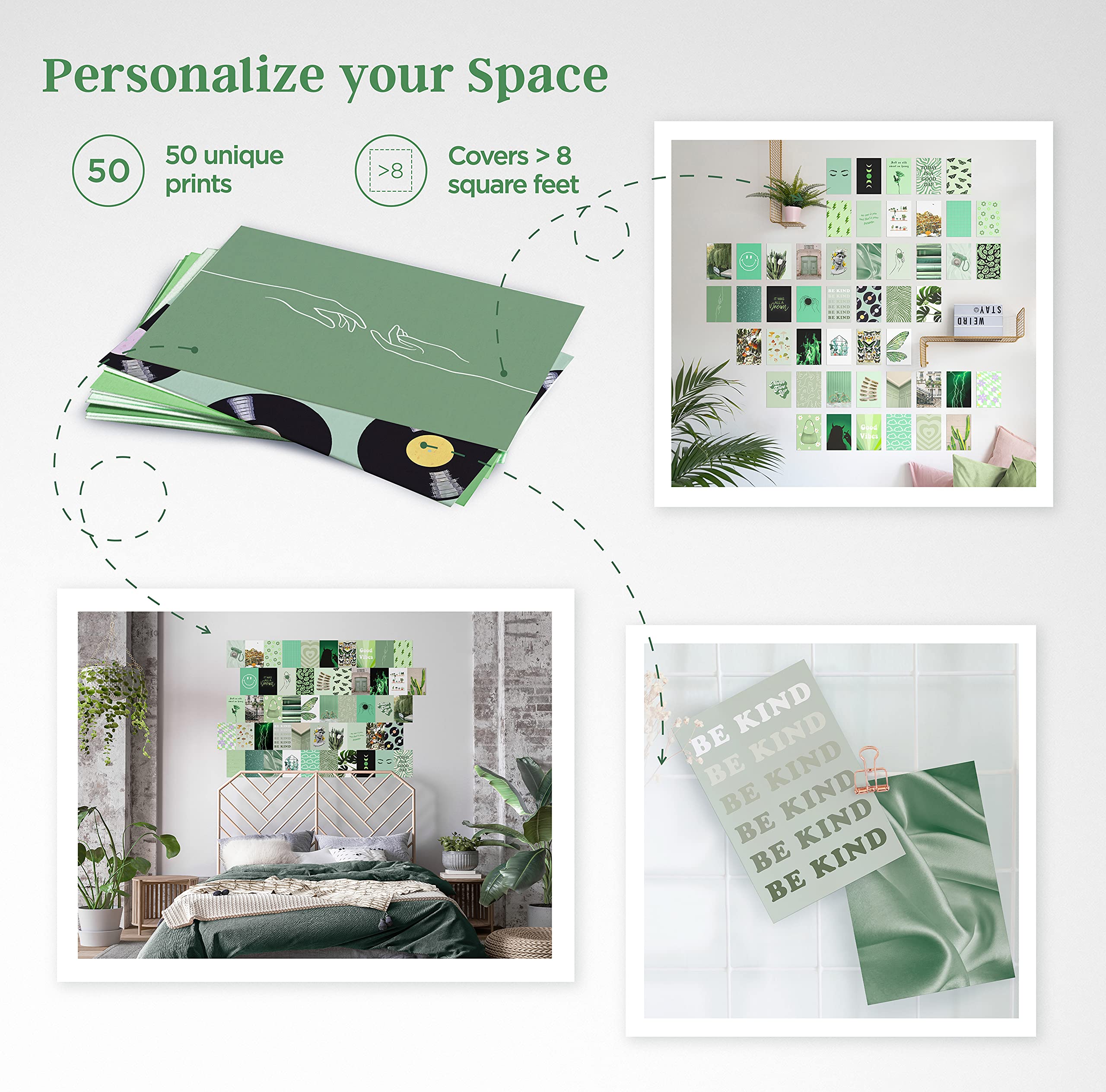 Haus And Hues Green Wall Collage Kit - Poster Green Pictures For Wall Collage Kit For Teens Vsco Wall Collage Wall Kit Aesthetic