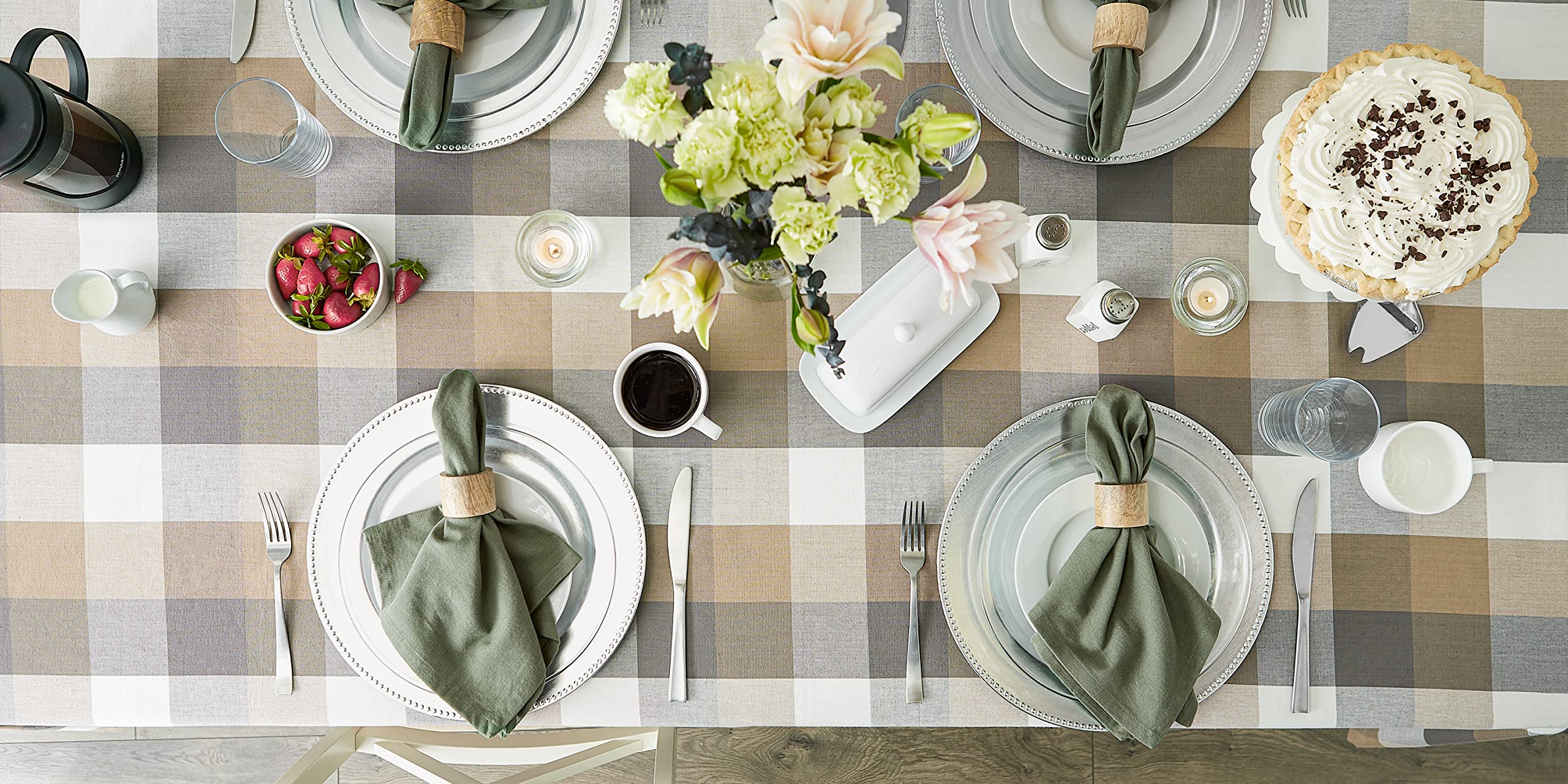 DII Stone Tri Color Check Tablecloth