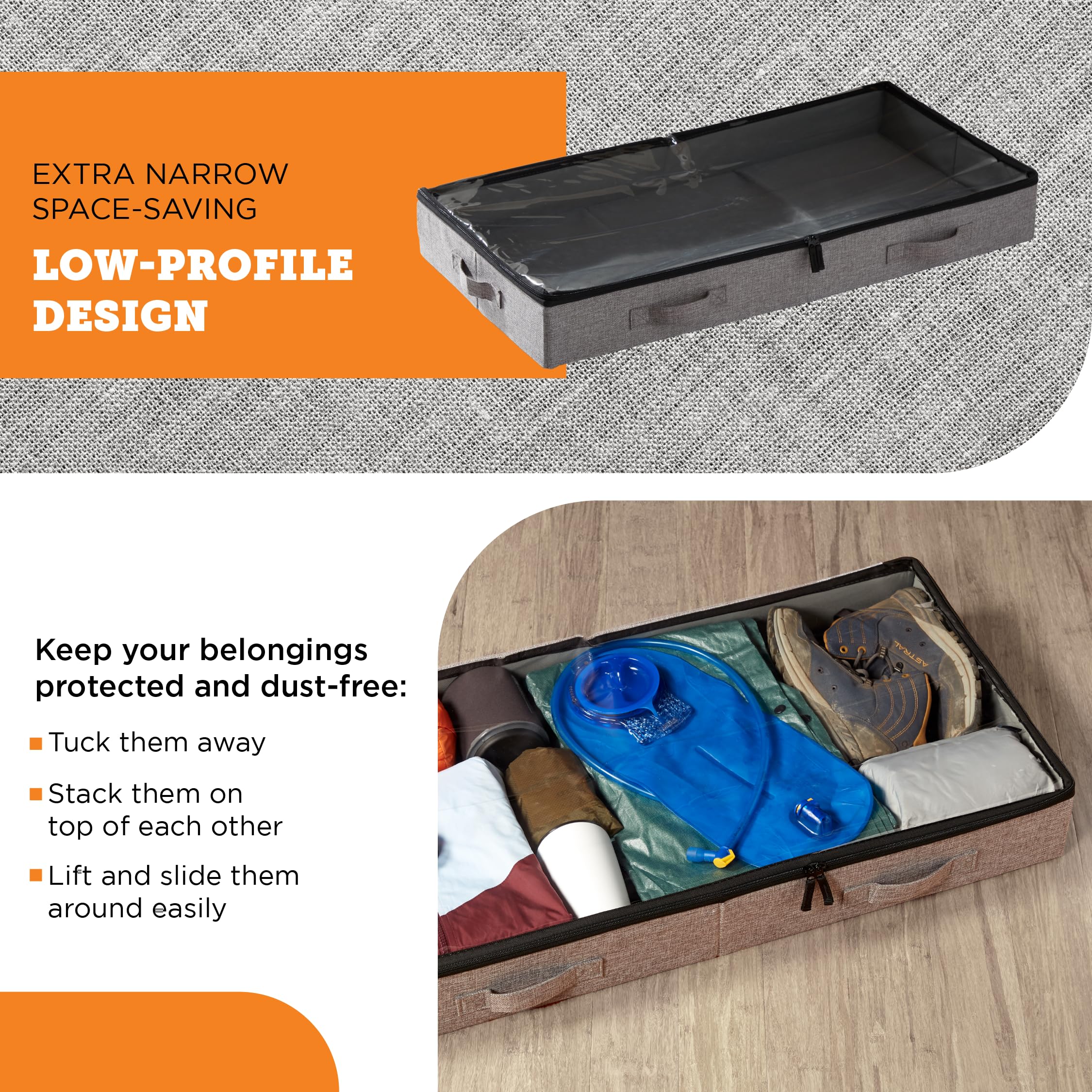 storageLAB Under Bed Storage Containers, Closet Organizers and Storage Bins, 2 Pack Underbed Clothes Storage Organizer with Stur