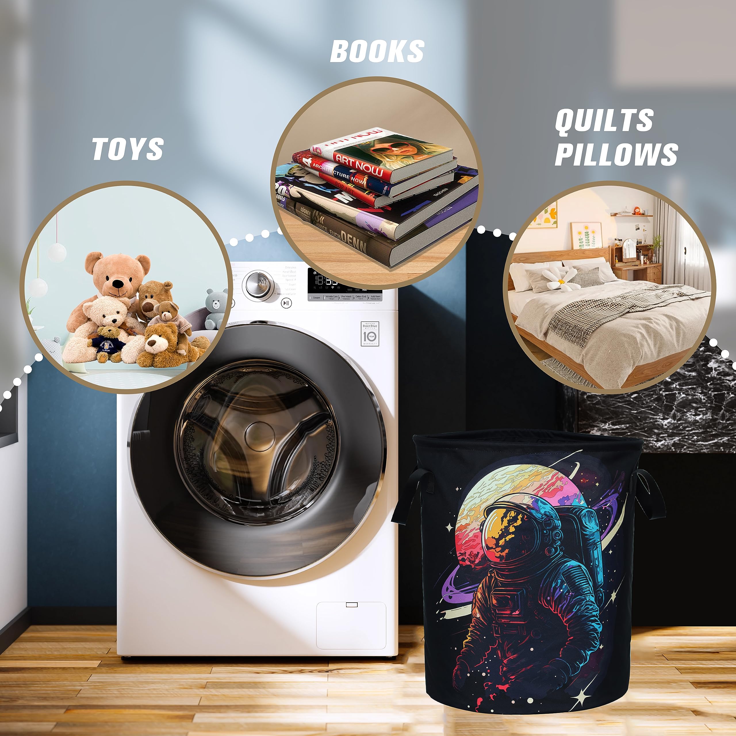 Astronaut Laundry Basket Universe Planet Foldable Oxford Cloth Funny Tote Bag Laundry Hamper Clothes Storage Bucket Organizer Fo