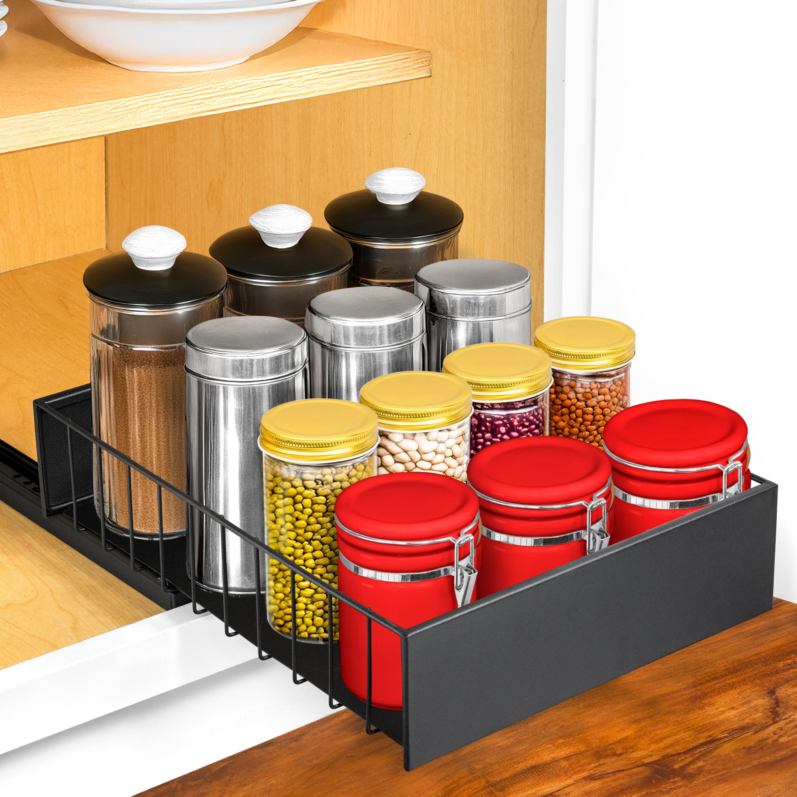 LYNK PROFESSIONAL? Pull Out Cabinet Organizer, 10 x 14 Single Tier Slide Out Drawers for Kitchen Cabinets - Sliding Pull-Out Pan