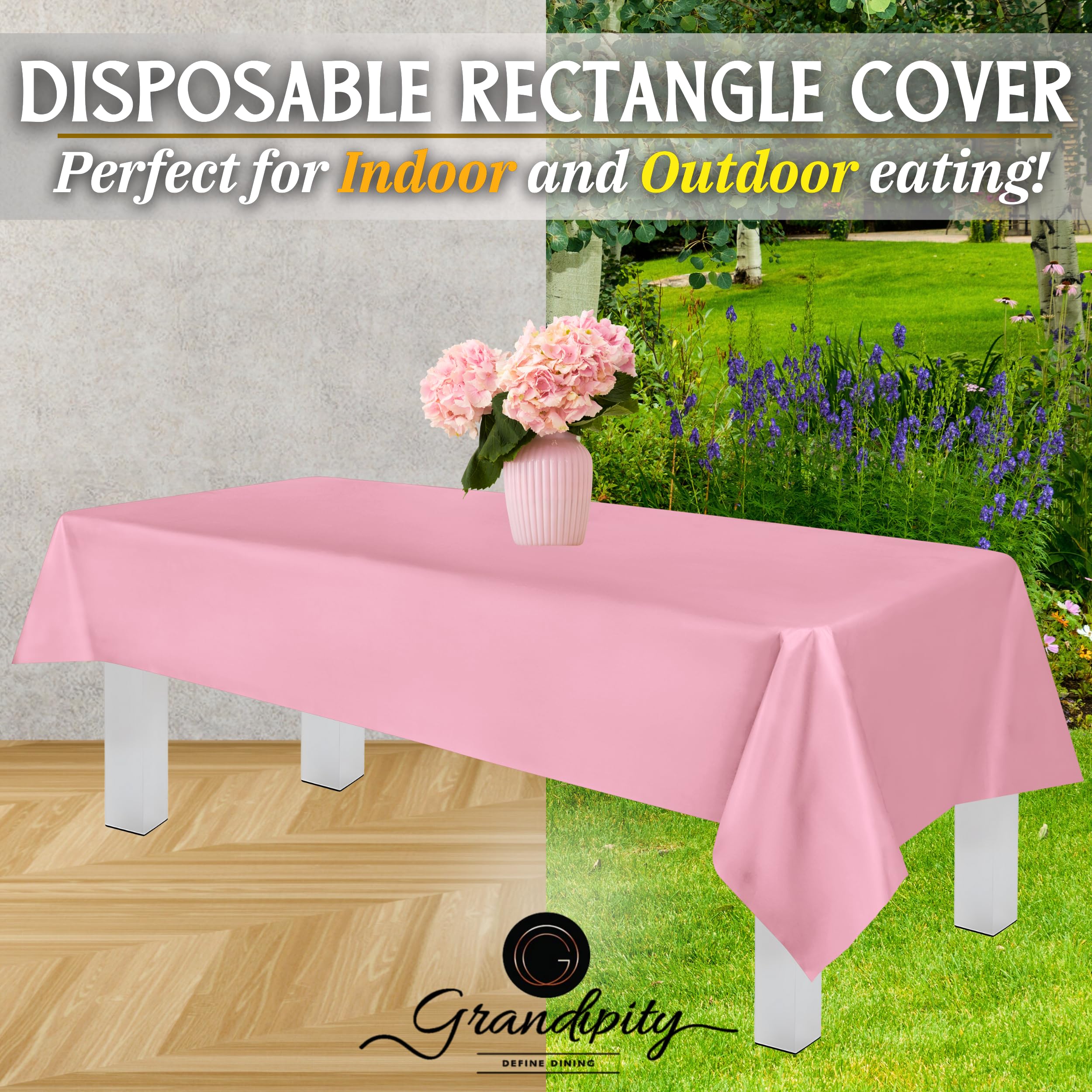 Grandipity Pink Plastic Table Cloth Disposable (6 Pk) 54In X 108In Plastic Tablecloths For Rectangle Tables - Premium Party Tabl