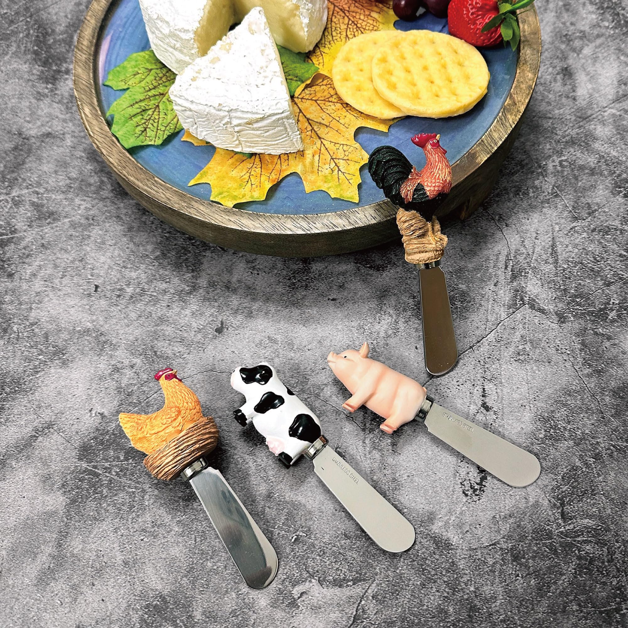 Supreme Housewares Farm Animals Resin Spreader S/4, 5'', Multi