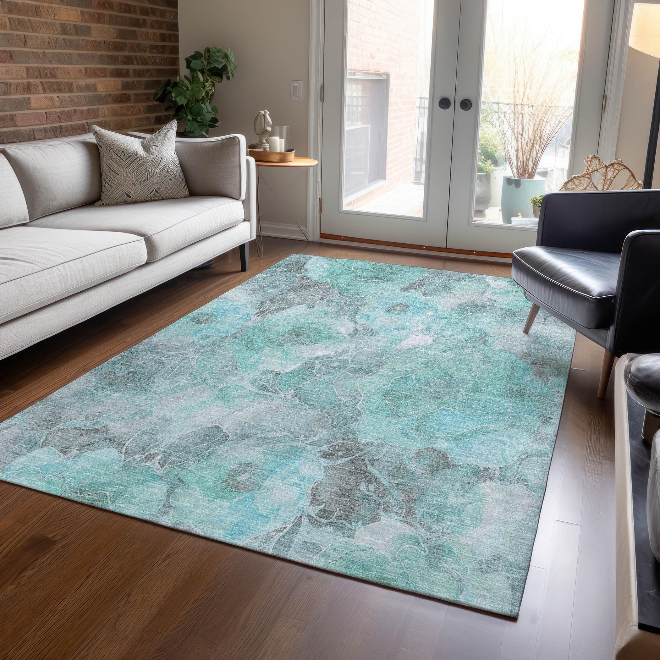 Machine Washable Indoor/Outdoor Chantille Teal 5 x 76 Rug
