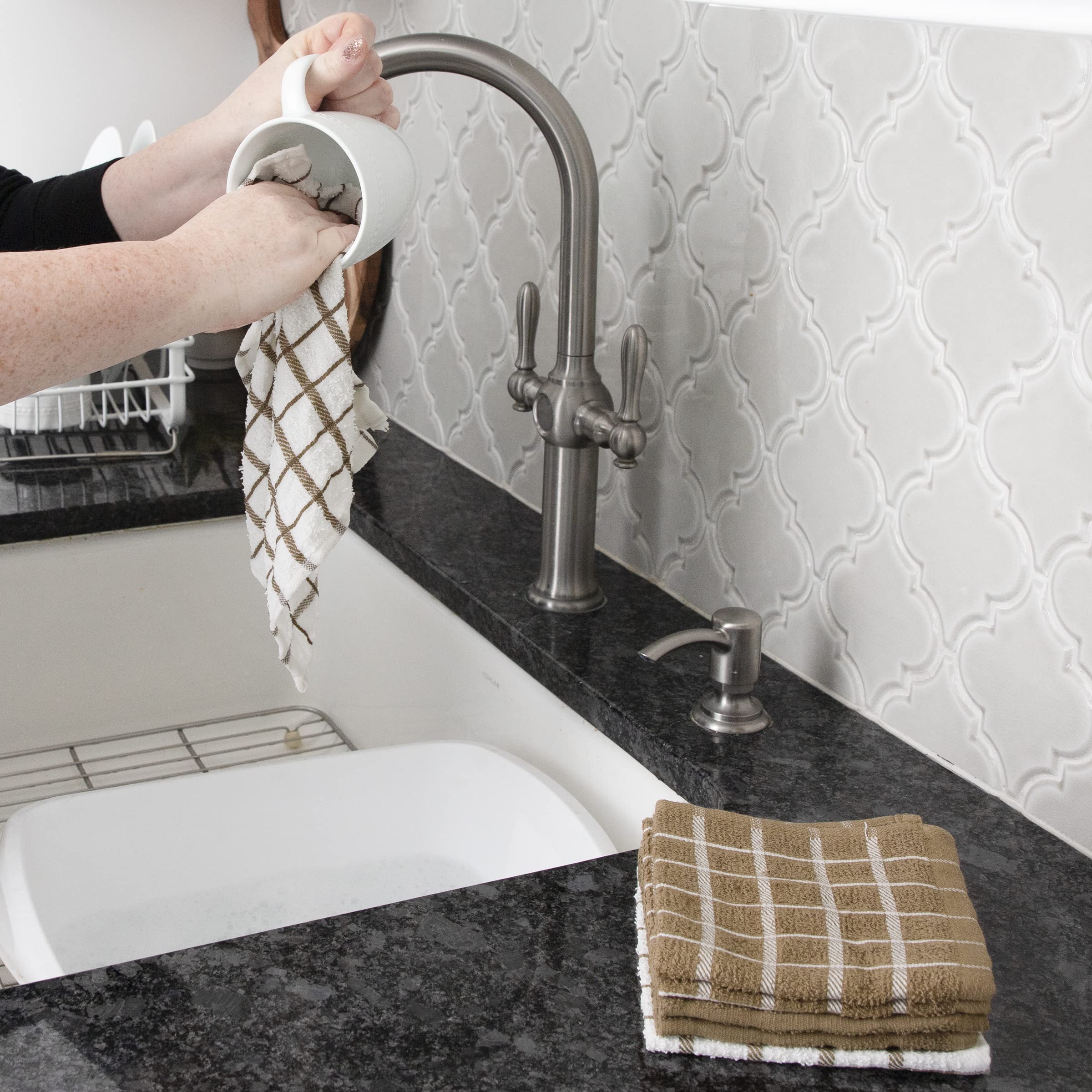 Ritz 100% Terry Cotton, Highly Absorbent Dish Cloth Set, 12    X 12   , 6-Pack, Mocha Brown