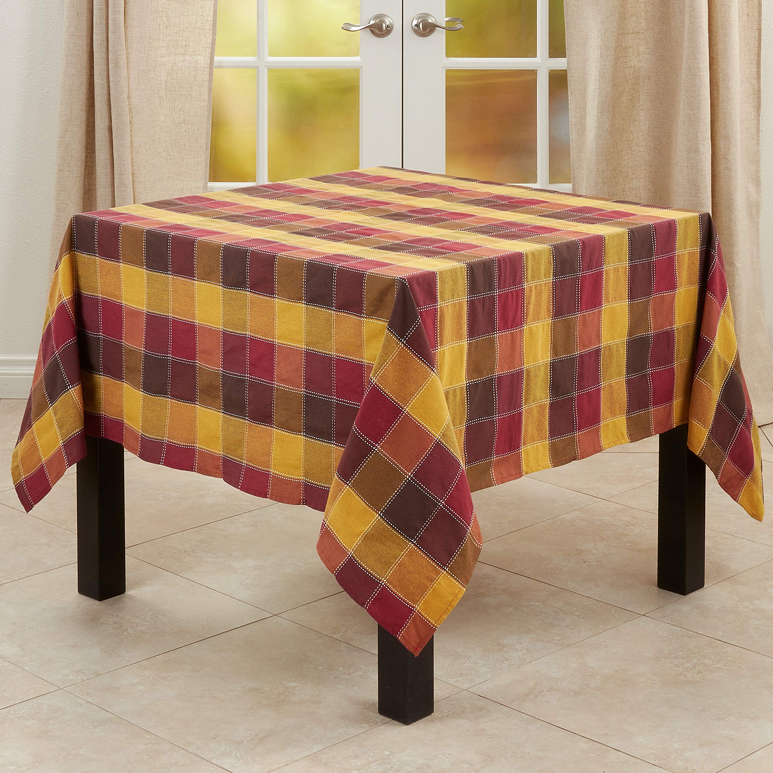 Saro Lifestyle 8571.M70S Harvest Collection Cotton Blend Tablecloth With Stitched Plaid Design, 70'', Multi