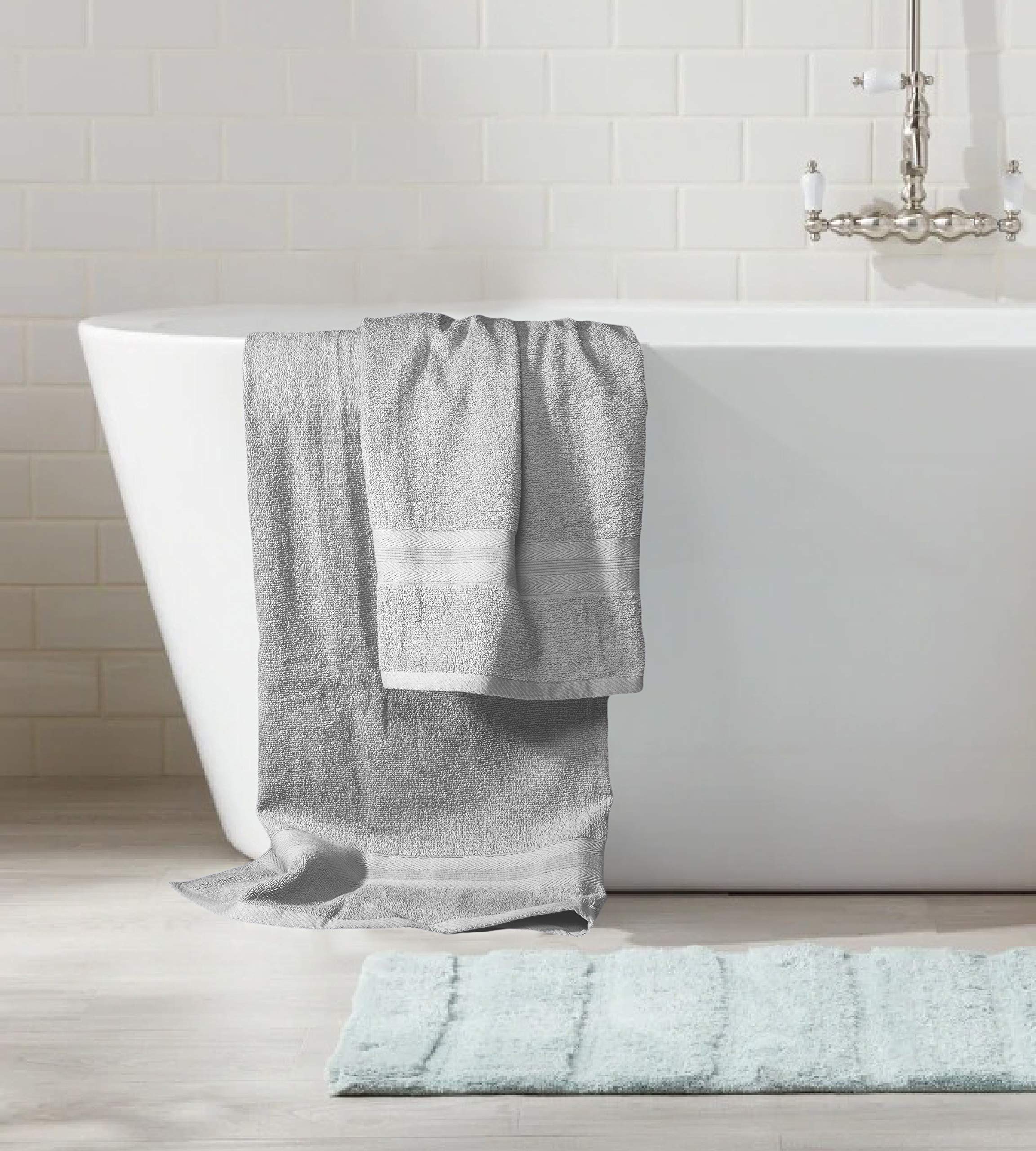 BOUTIQUO Light Grey Towel Set - 8 Piece Bathroom Towel Set - 100% Ring Spun Cotton  2 Bath Towel 27x54  2 Hand Towel 16x28 and 4 Washcloth 13x13 - Ultra Soft Highly Absorbent Towel Set - Light Grey