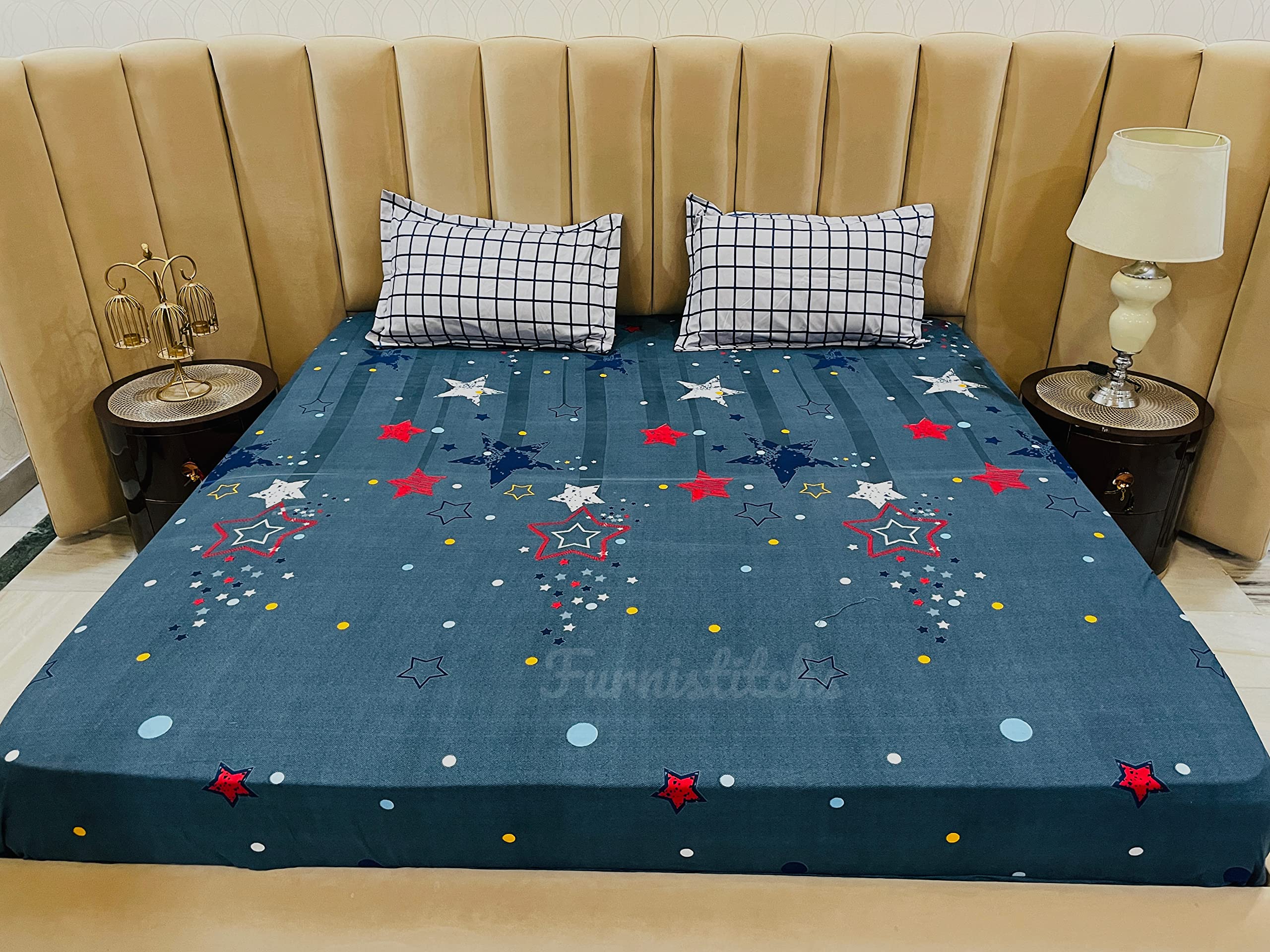 Furnistitchs Modern Prints Super King Size Elastic Fitted Bedsheets With 2 Contrast Pillow Covers | Elastic King Size Bedcover 7
