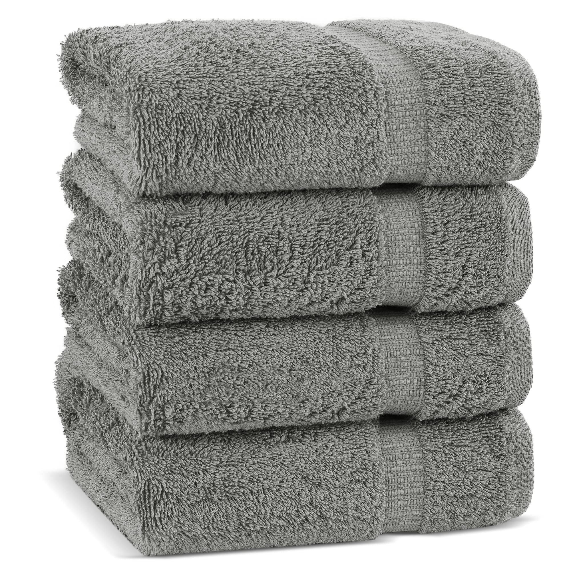 Chakir Turkish Linens 100% Cotton Premium Turkish Towels For Bathroom | 16'' X 30'' (4-Piece Hand Towel, Gray)