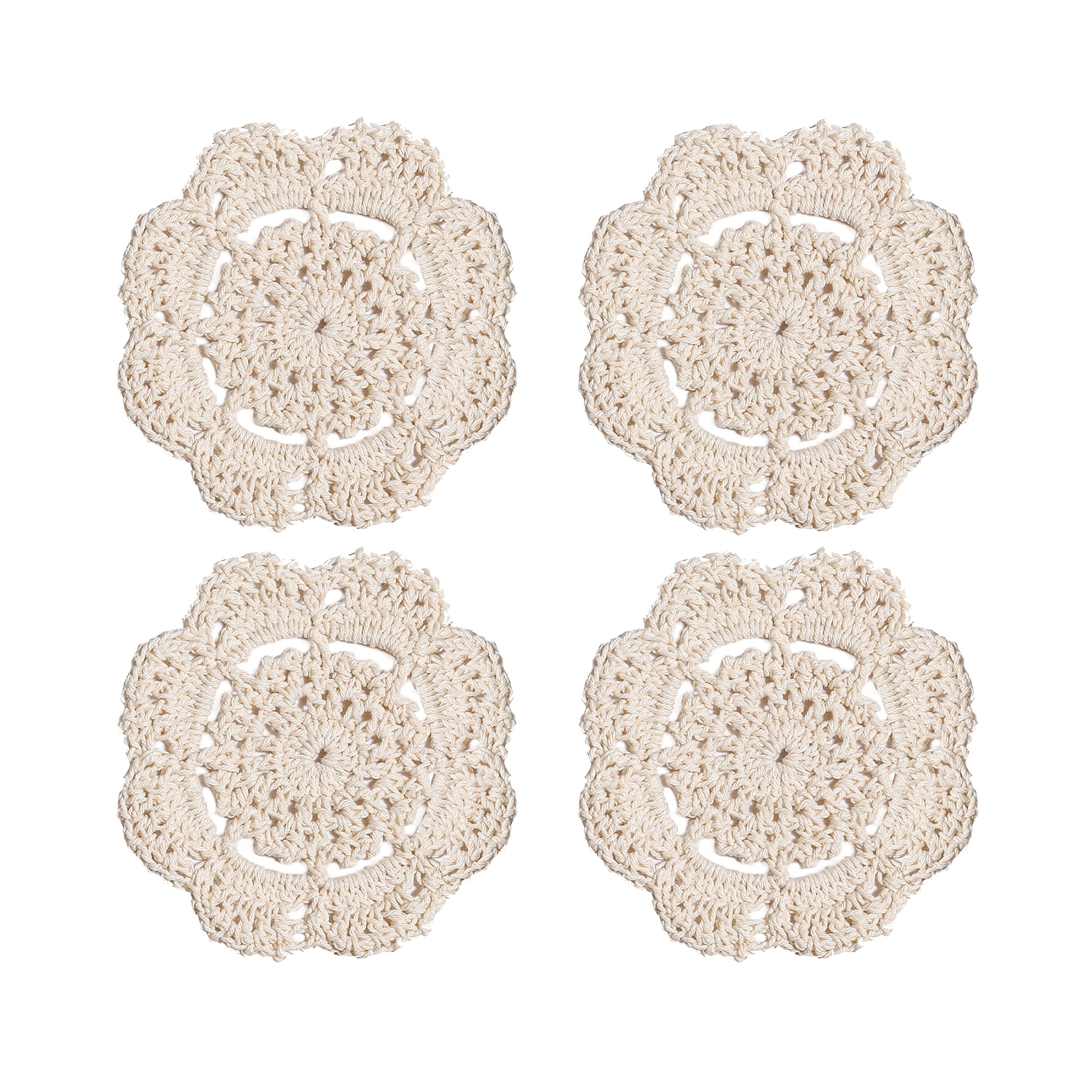 Phantomon Doilies Crochet Cotton Lace Round Handmade Coasters Small Doilies Cloth 4 Inch, Pack Of 4 (Beige)