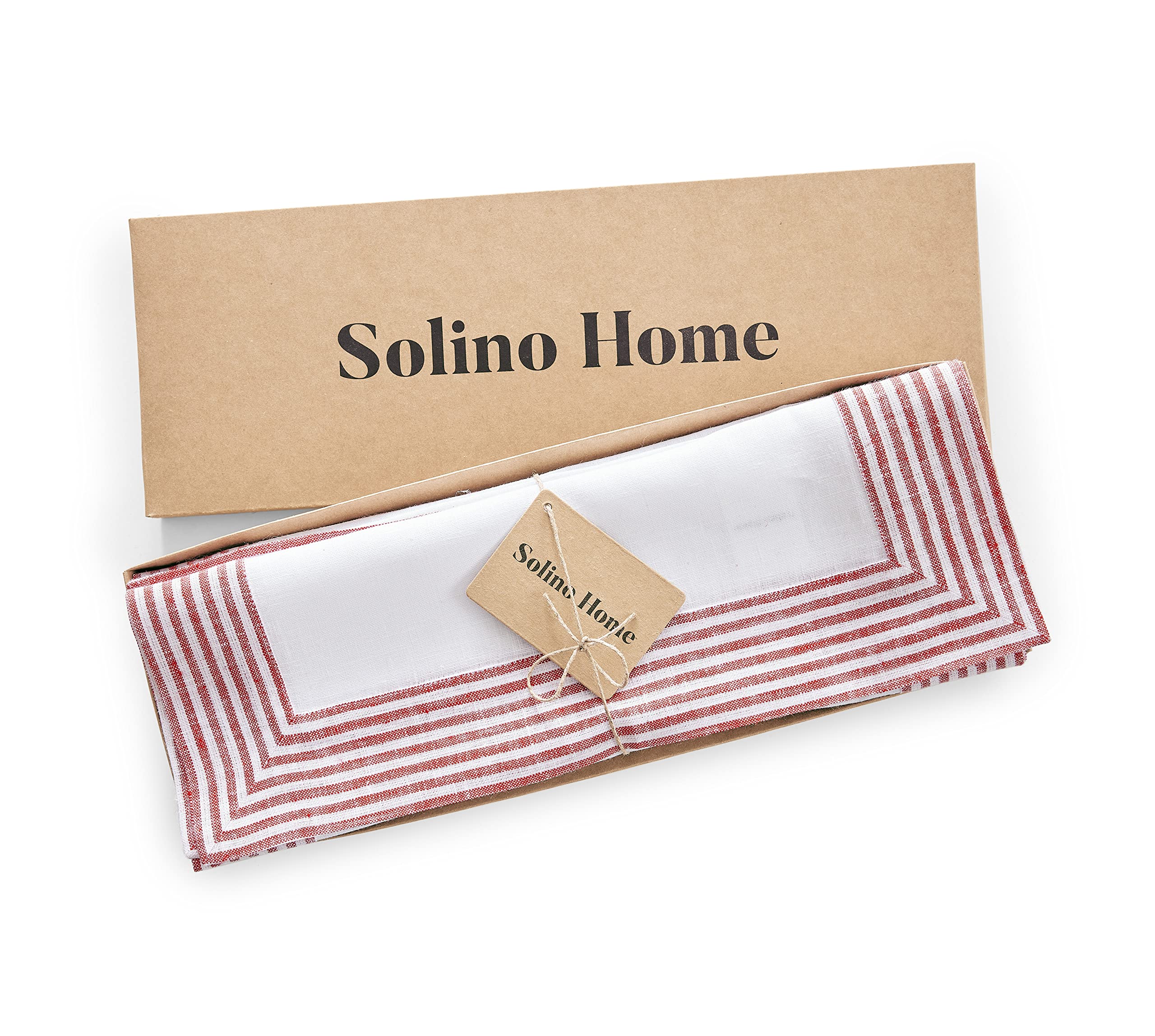 Solino Home Linen Placemats Set Of 4-100% Pure Linen Cloth Fabric Placemats Red - 19'' L X 14'' W Inch Washable Dining Place Mat