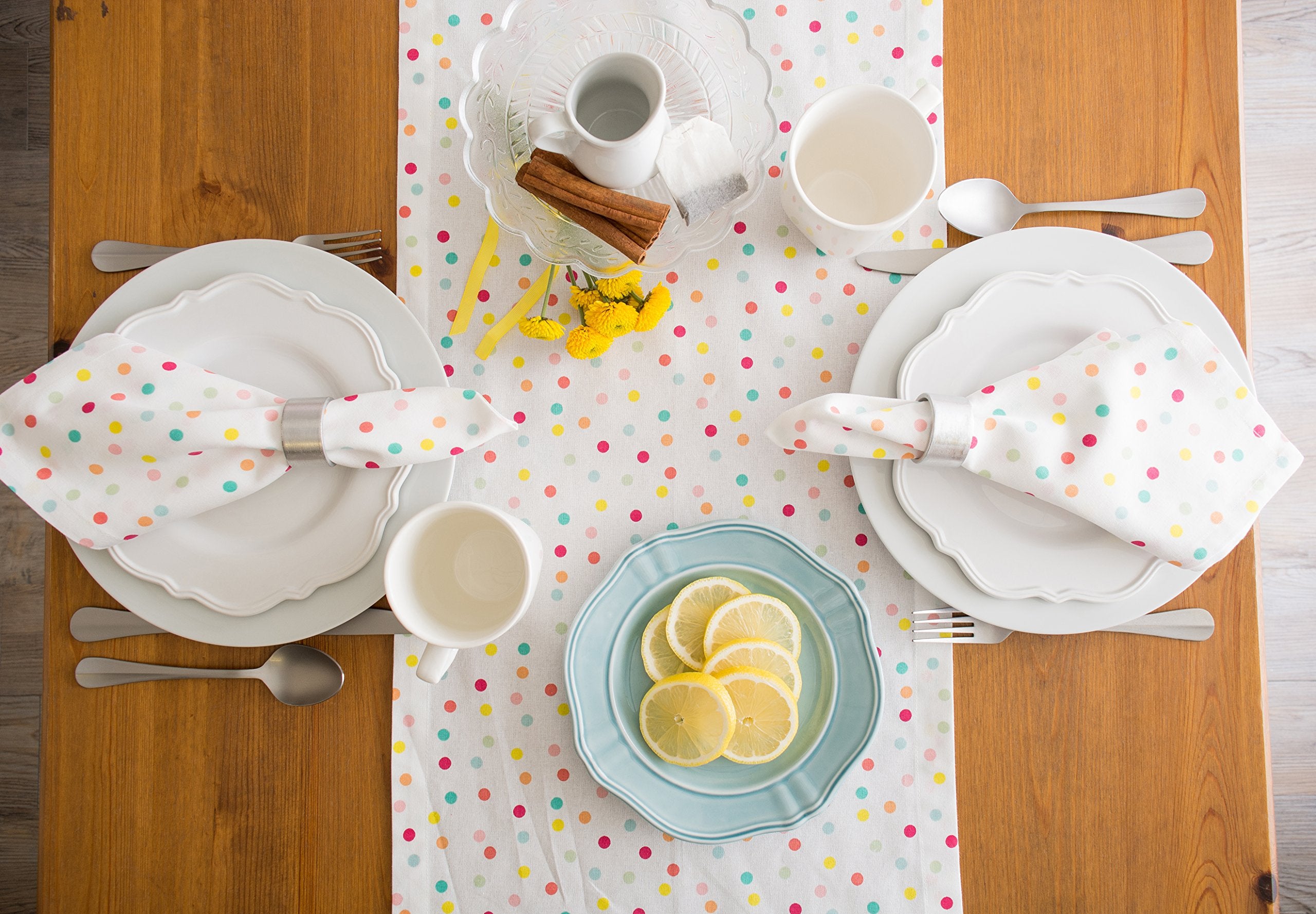 Dii Polka Dot Party Print Tabletop Collection Reusable & Machine Washable, Table Runner, 14X72, Multicolor Confetti Dots