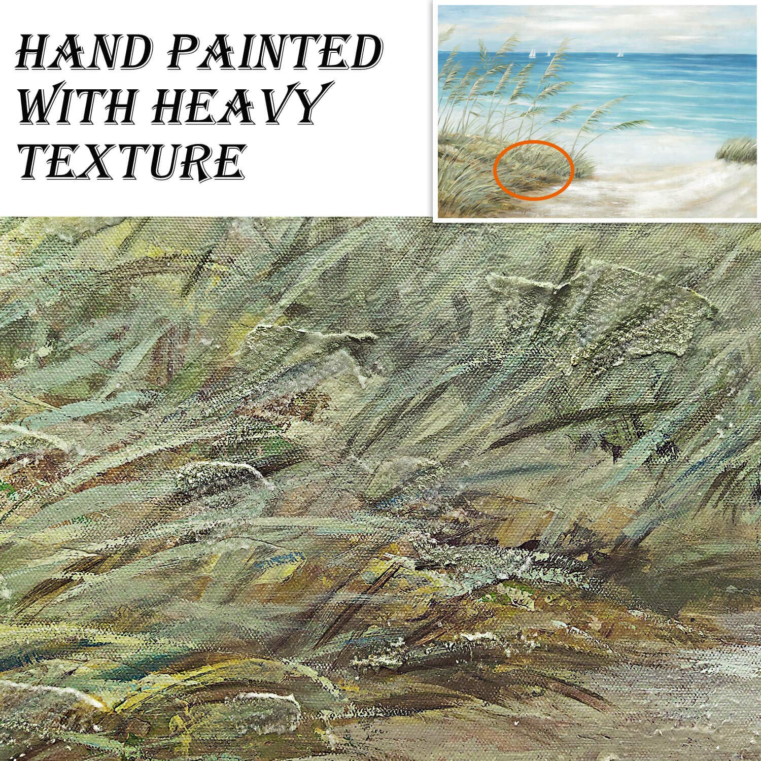 Tar Tar Studio Seascape Canvas Painting Wall Art: Oil Painting Style Beach Theme With Hand Painted Texture Canvas Art Wall D  Co
