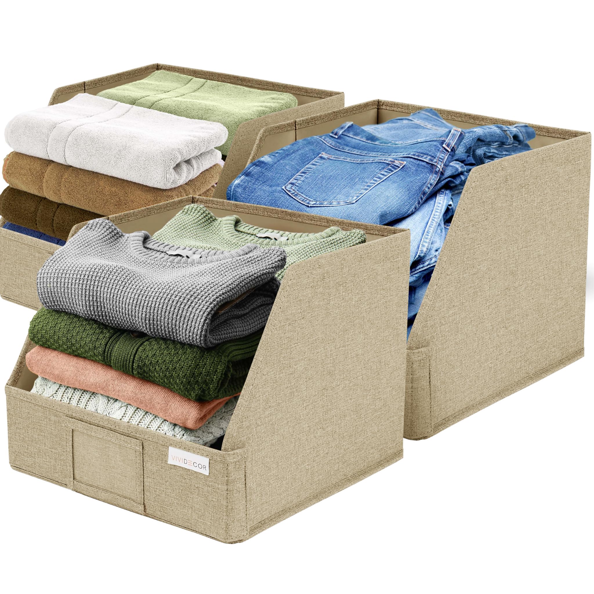 Vividecor Trapezoid Storage Bins For Closet Organizing - Foldable Shelf Baskets - Linen Storage Organizers - Open Front Basket