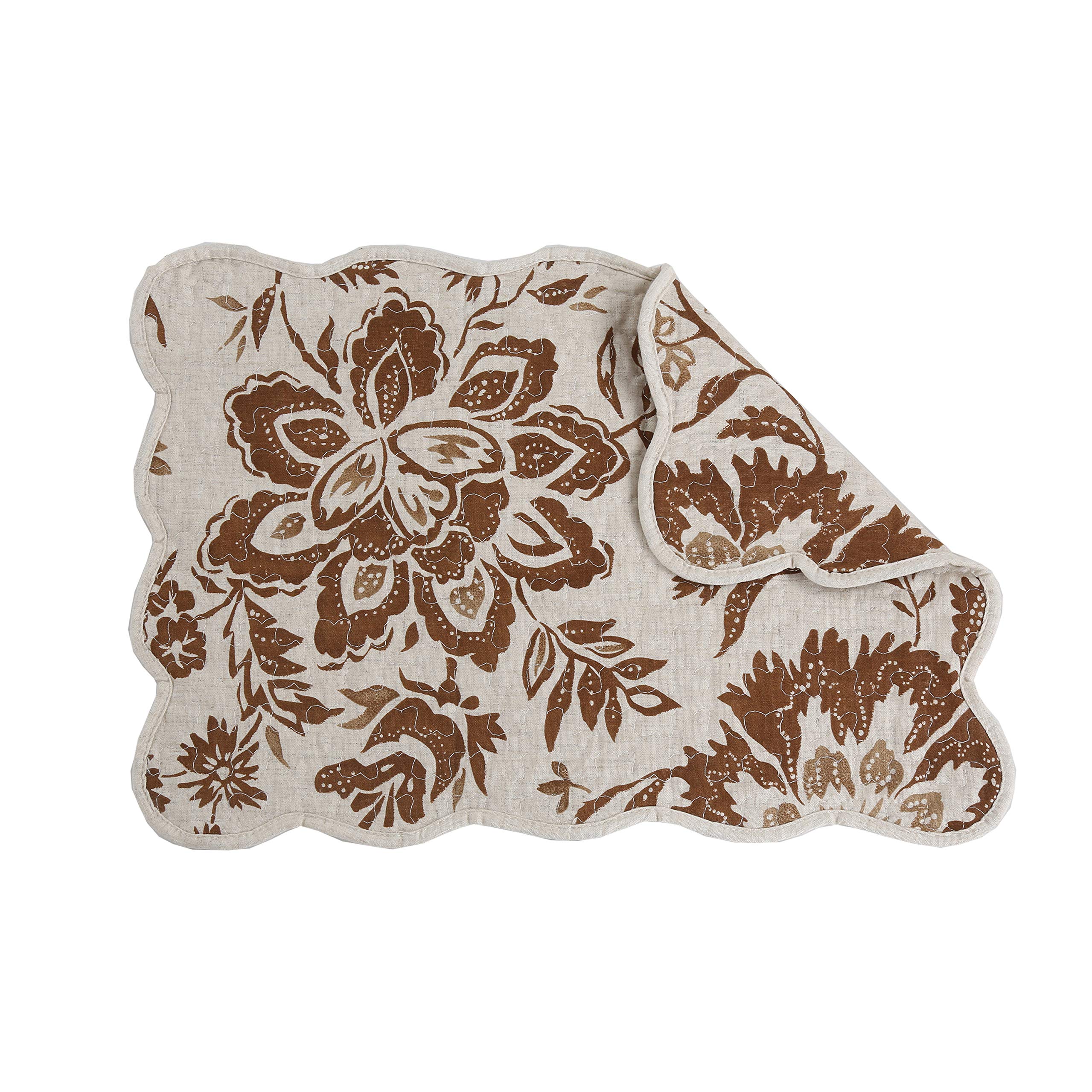 Cozy Line Home Fashions Quilted Linen Cotton Table Runner And Placemats (Chocolate Flower, Placemats(Set Of 4) + Table Runner)