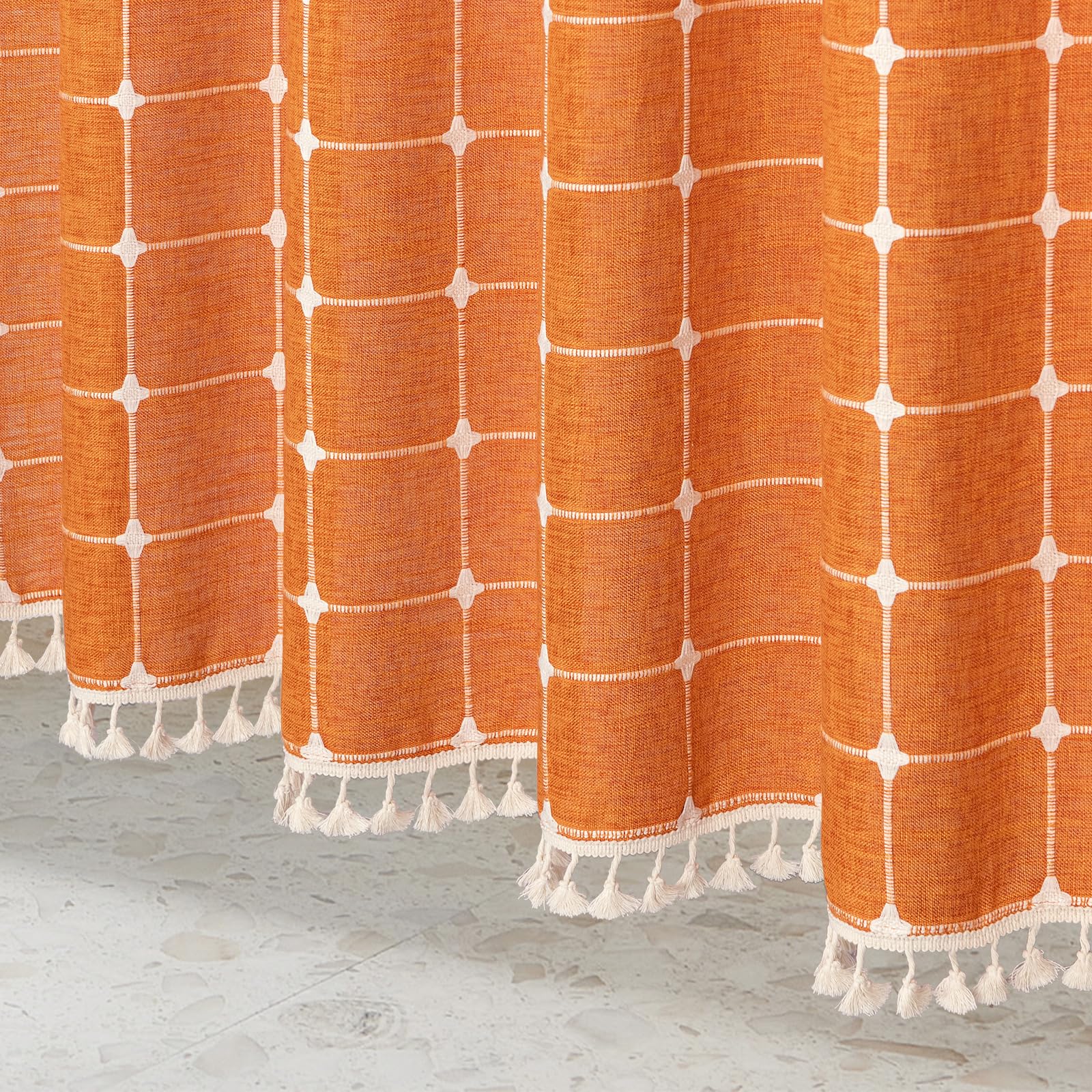 Mitovilla Orang Farmhouse Shower Curtain Set 72 X 78, Boho 78 Inch Long Cotton Linen Tassel Fabric Shower Curtain Set For Chic C