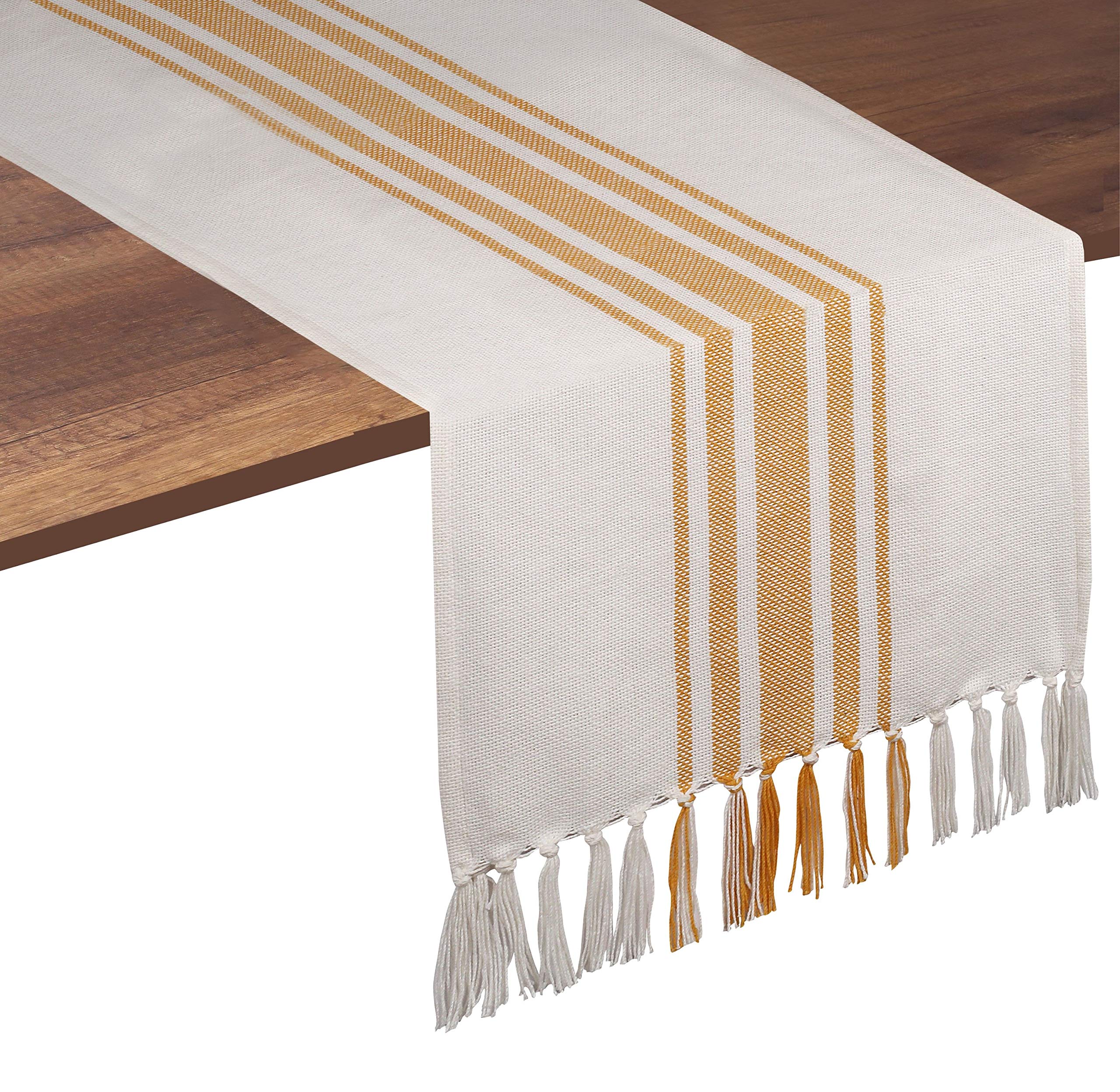 Native Fab Pure Cotton Table Runner Farmhouse 108 Inches Long - Wedding Table Runners With Fringes, Parties Rustic Bridal Shower