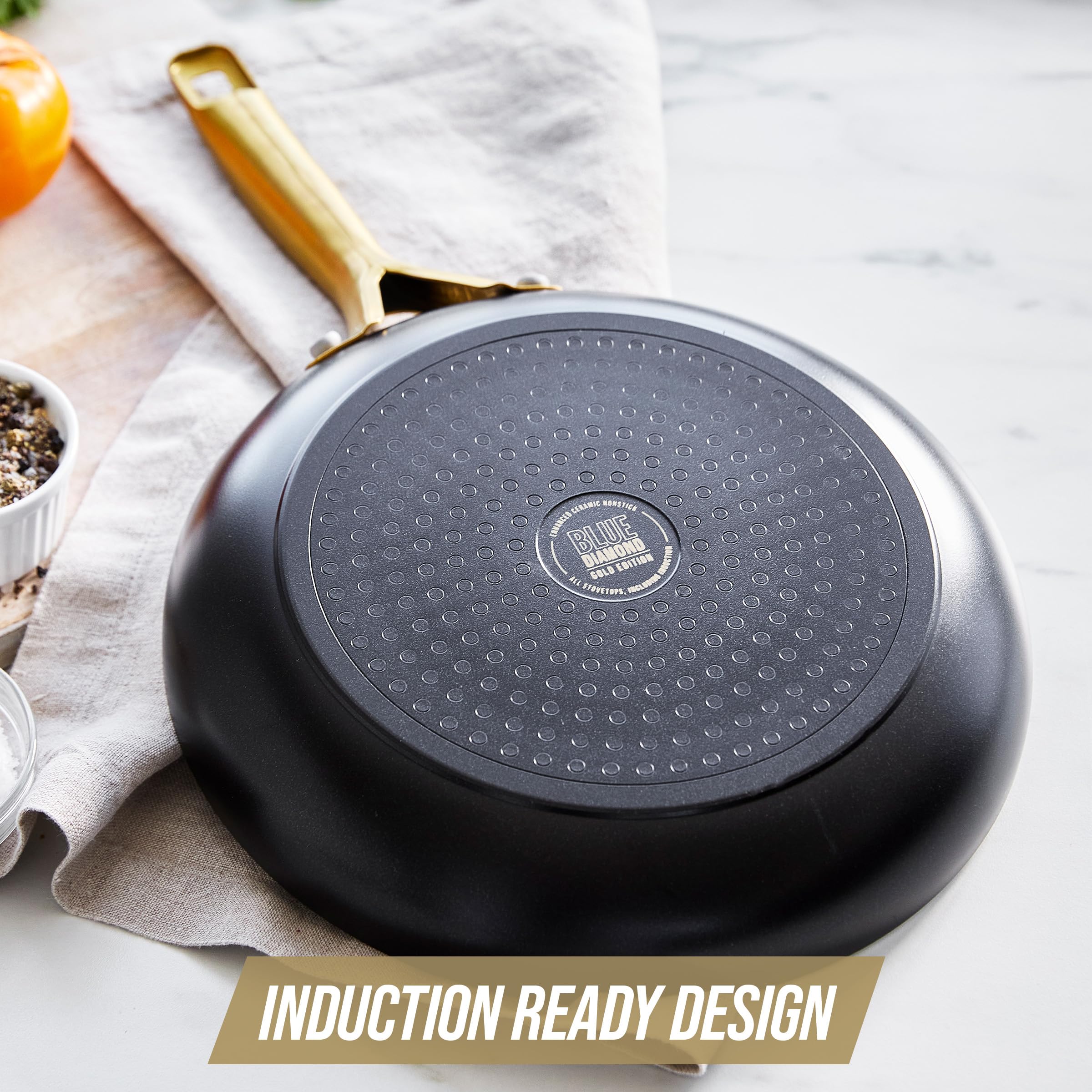 Blue Diamond Gold 8 Frying Pan Skillet, Ceramic Nonstick, Pfas Free, Pfoa Free, Induction Suitable, Dishwasher Safe, Gold Hand