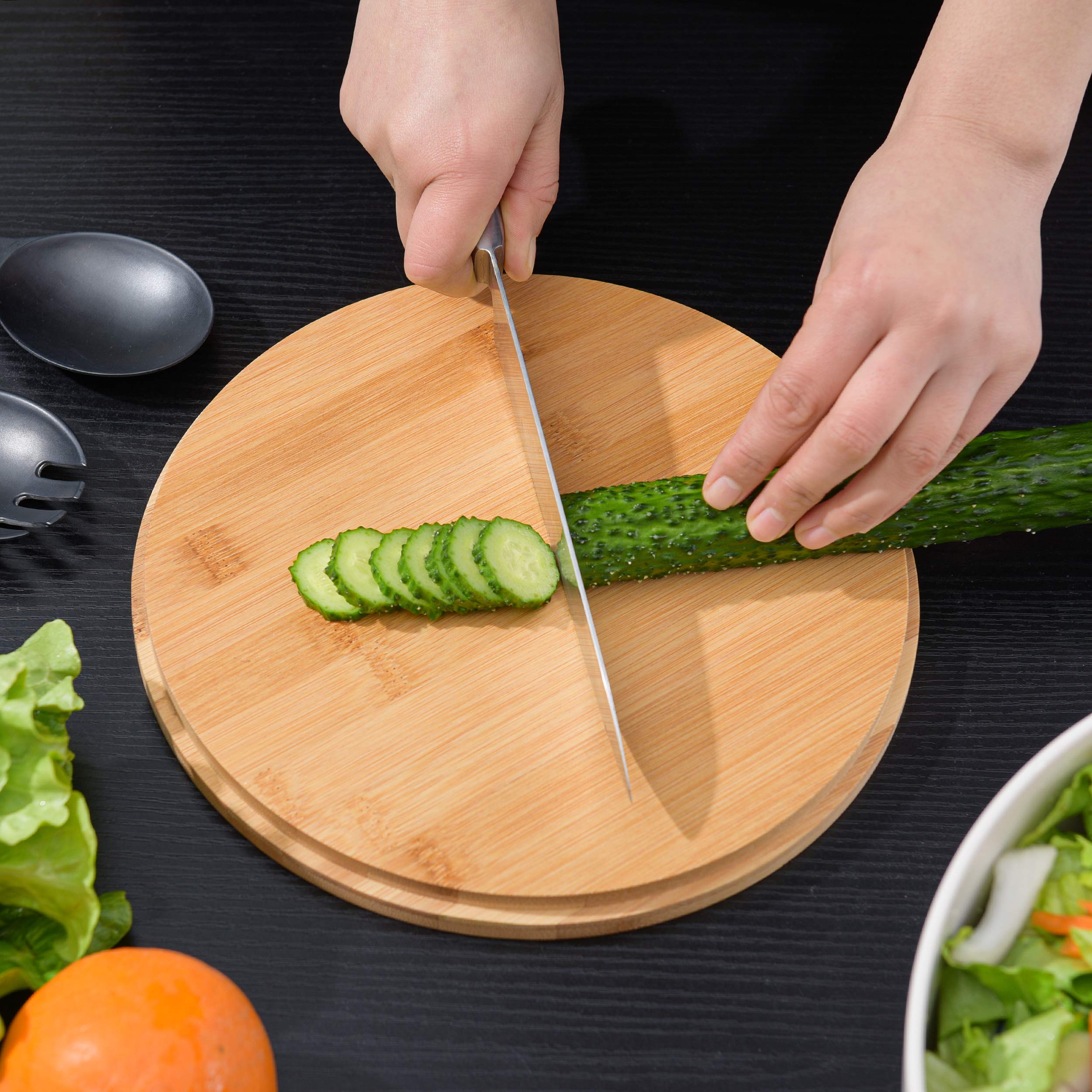 Gehe Bamboo Fiber Salad Bowl With Servers Set - Large 9.8 Inches Mixing Bowls Solid Bamboo Salad Wooden Bowl With Bamboo Lid Spo