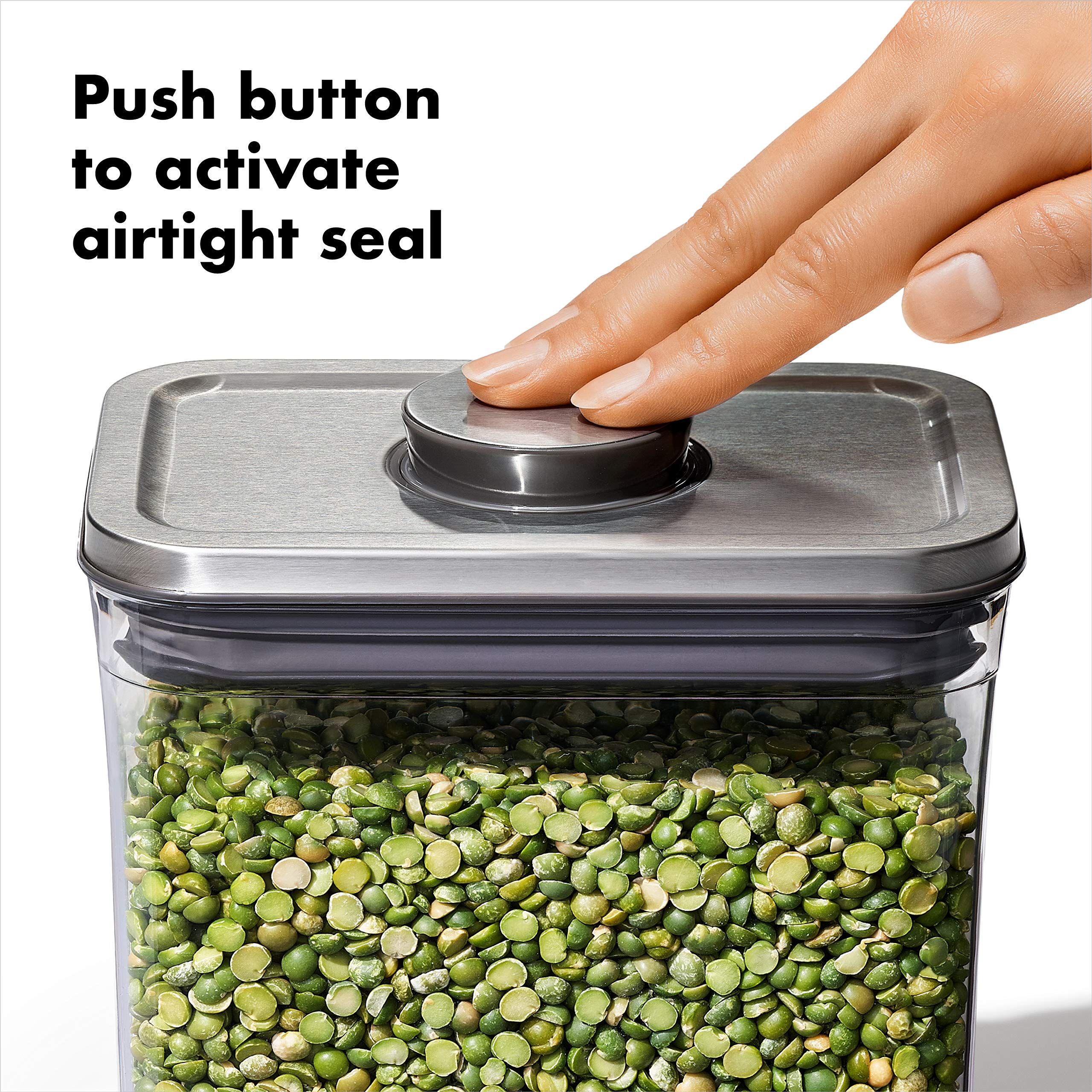 Oxo Steel Pop Container Short Rectangle- 1.7 Qt For Brown Sugar, Dried Beans And More,Grey