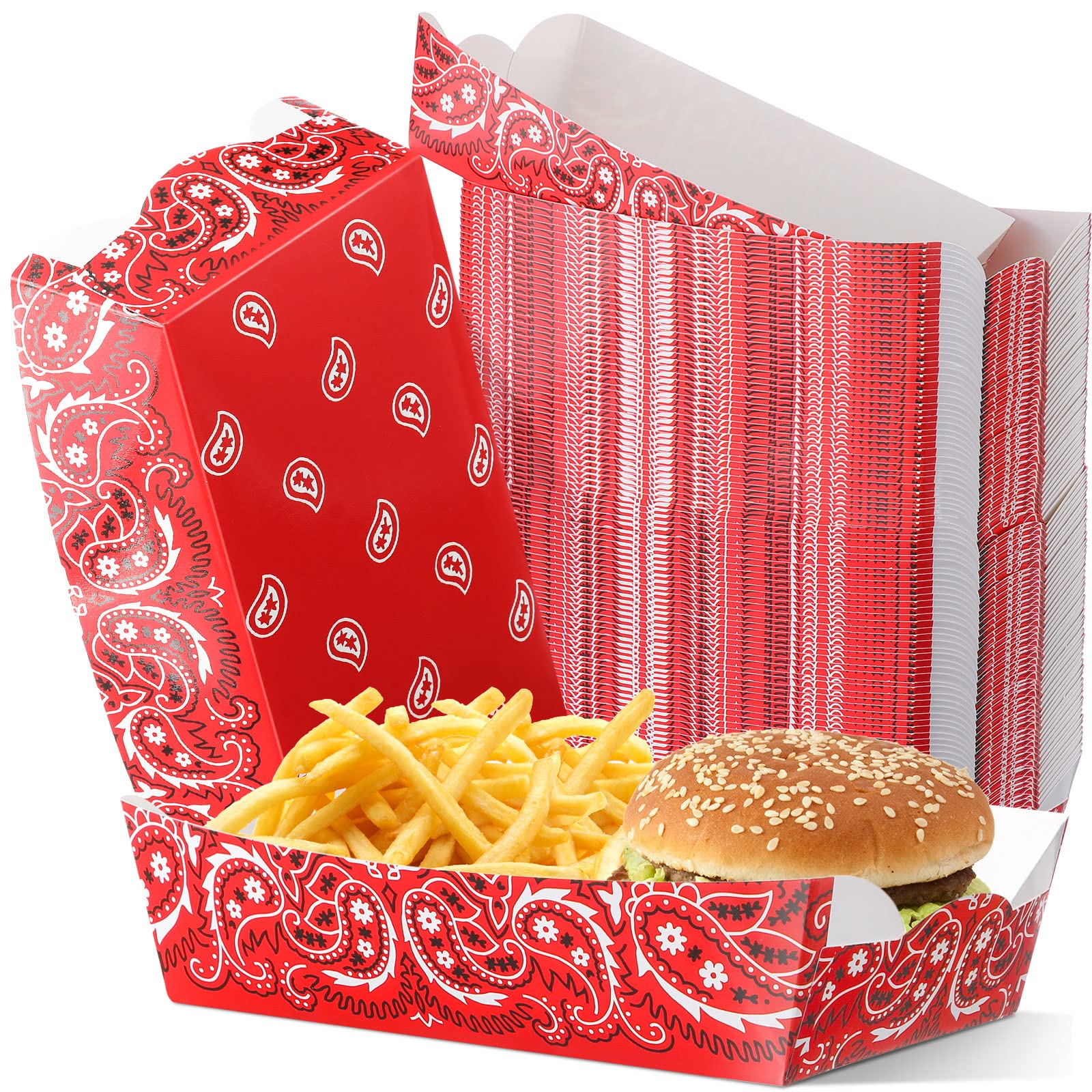 100 Pieces Cowboy Paper Food Trays Cowboy Party Supplies Western Paisley Food Tray Western Snack Candy Holder Trays Disposable S