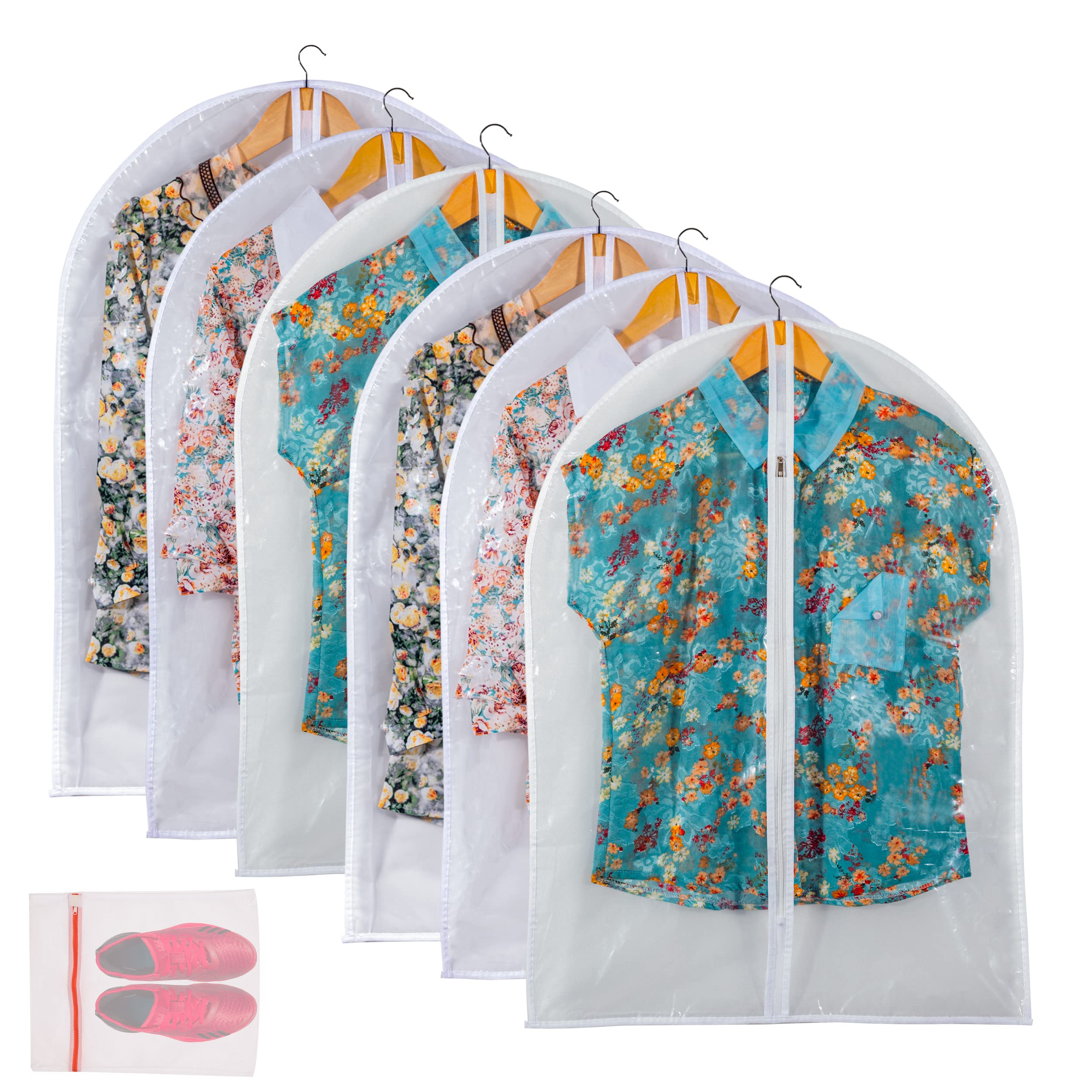 Clear Garment Bag Suit Bags For Closet Storage, Vinyl Garment Bags For Hanging Clothes, Short Hanging Bags Coat Covers For Close
