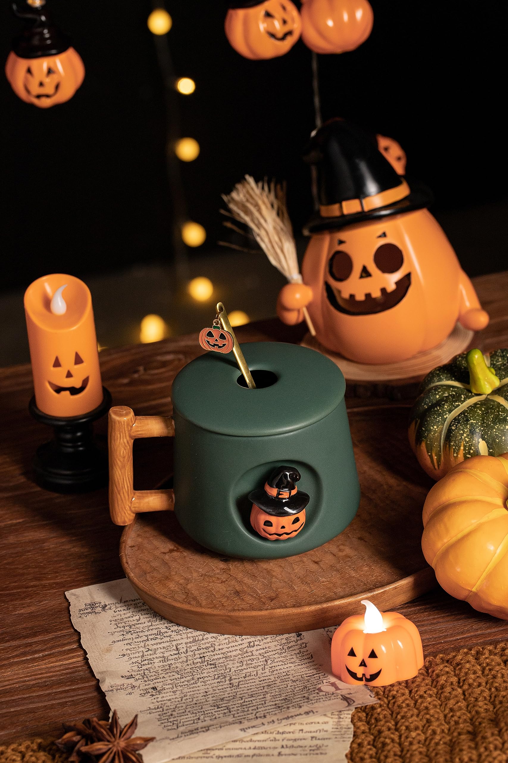DIHOclub Adorable 3D Ceramic Pumpkin Head Mug with Lid and Spoon - Perfect for Coffee, Tea, Milk, and More - Ideal Gift for Hall