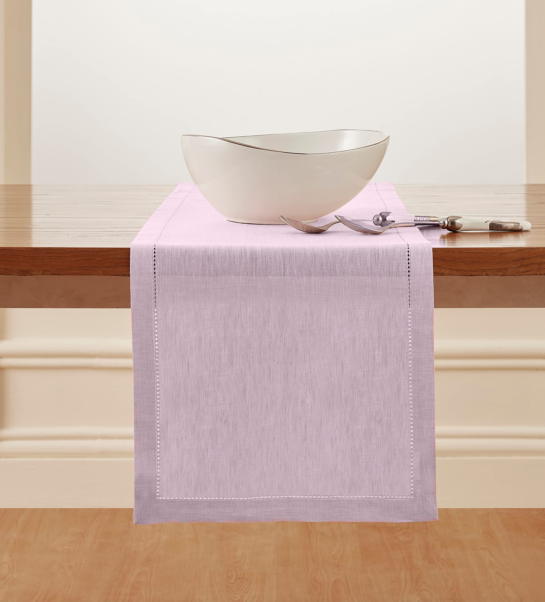 Solino Home Pure Linen Table Runner - Bubblegum Pink 14 x 108 Inch - 100% Linen Fabric Table Runner for Spring  Summer  Dining - Milan  Machine Washable and Handcrafted from European Flax