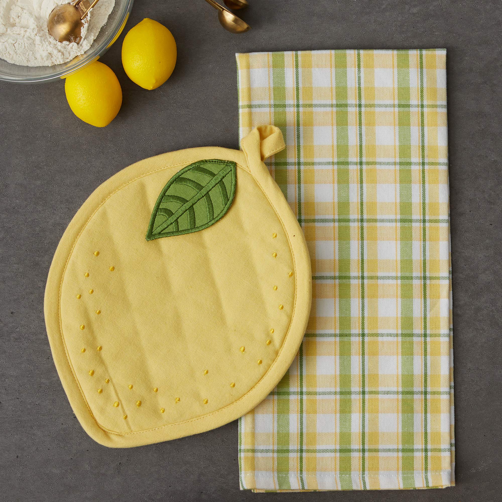 Dii Gift Set Collection Kitchen Set, Potholder & Dishtowel Set, Lemon Plaid, 2 Piece