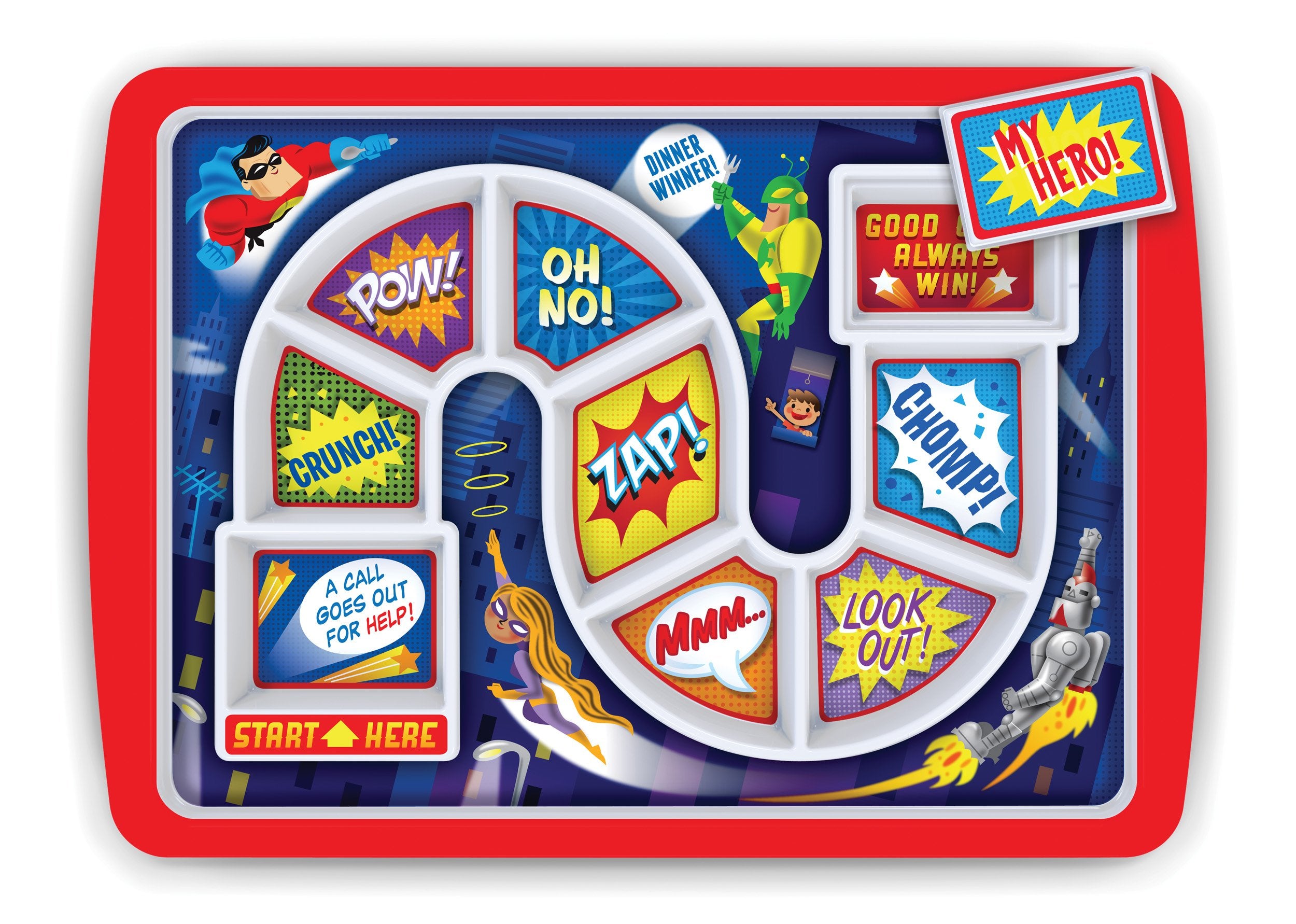 Genuine Fred DINNER WINNER, Super Hero Kids Dinner Tray - Award Winning - Picky Eater Solutions for Kids and Toddlers - Fun Mea