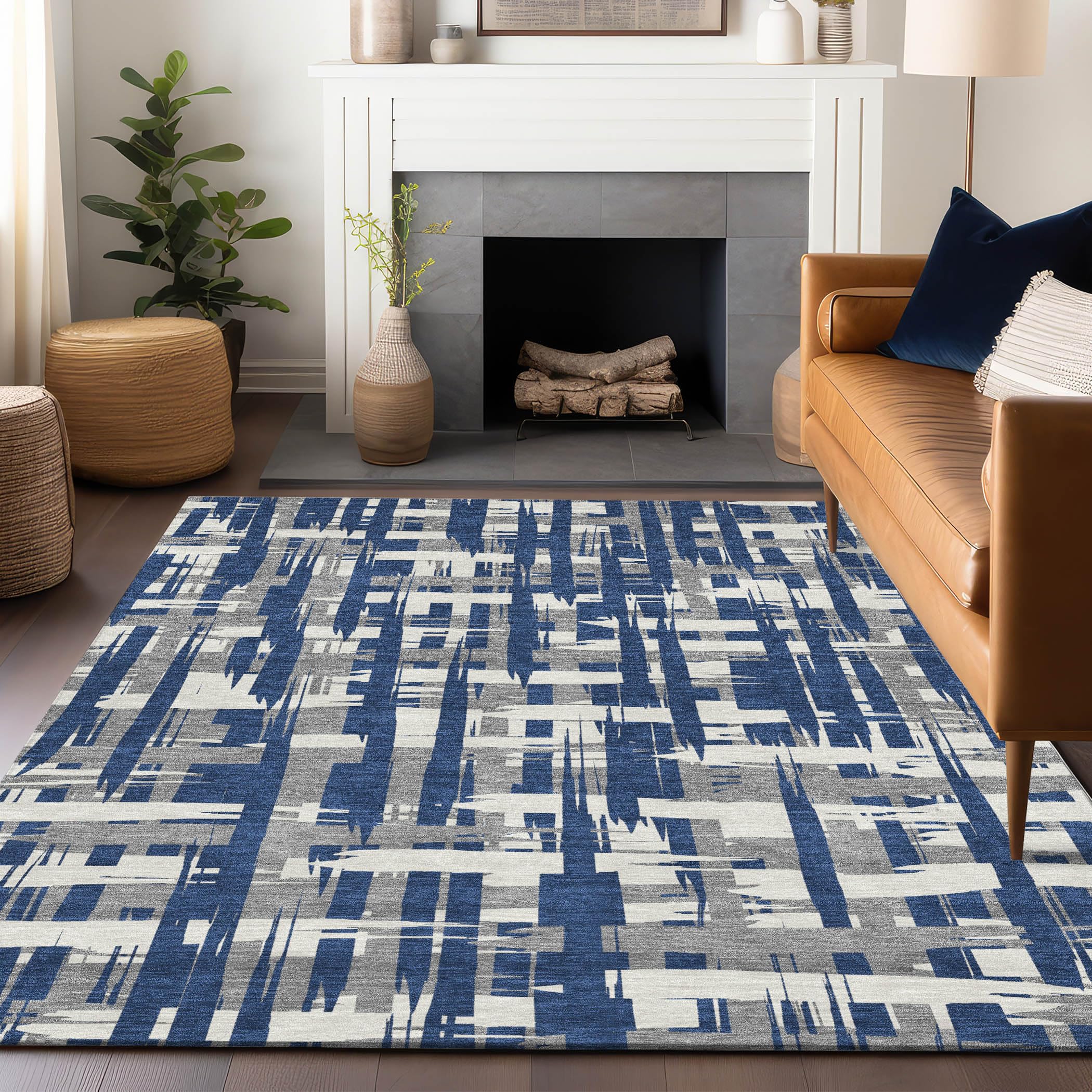 Machine Washable Indoor/Outdoor Chantille Navy 3 x 5 Rug