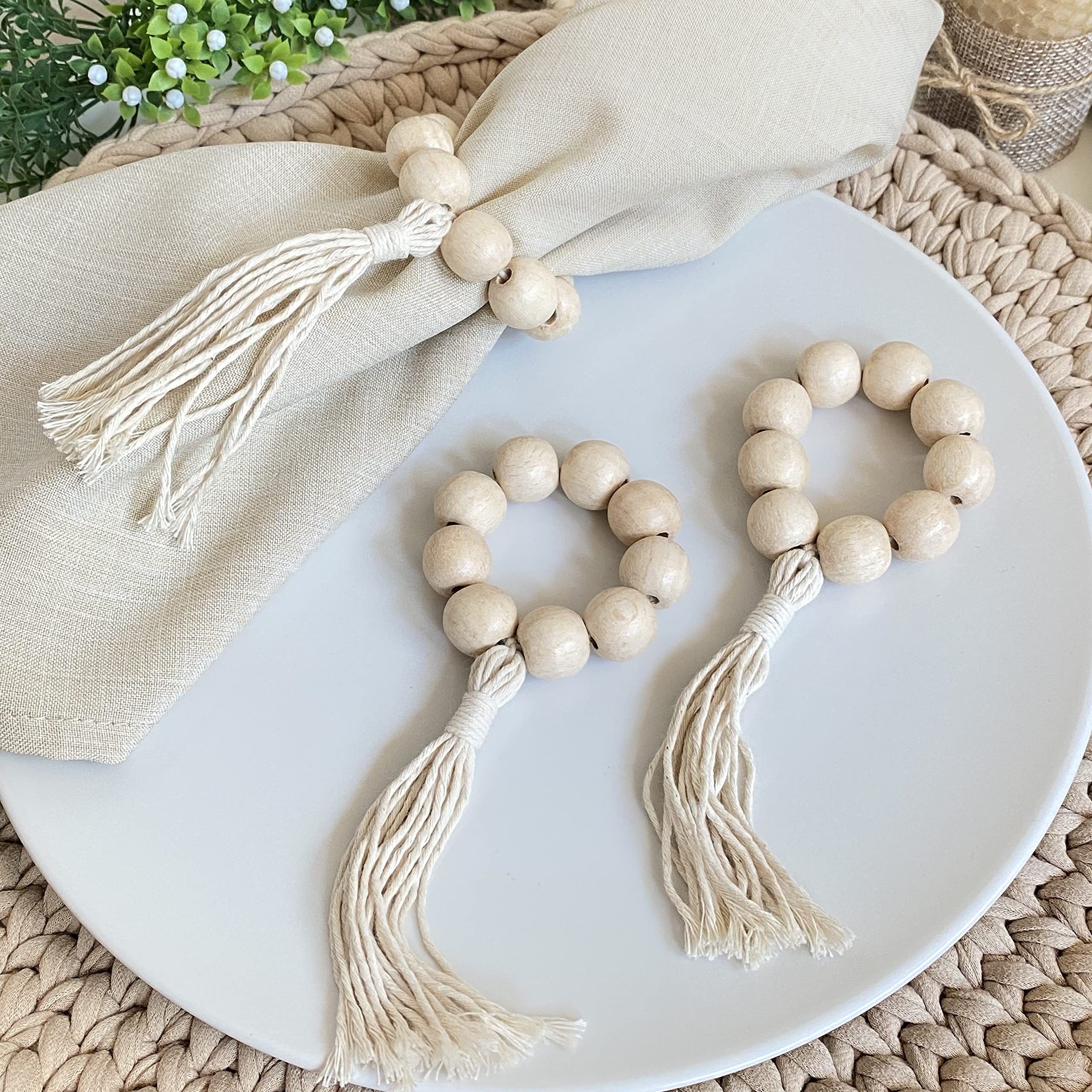 Lebejua Handmade Napkin Ring With Wood Beads & Jute Twine - Affordable Rustic Wooden Napkin Ring Holder For Table Decoration  Bo