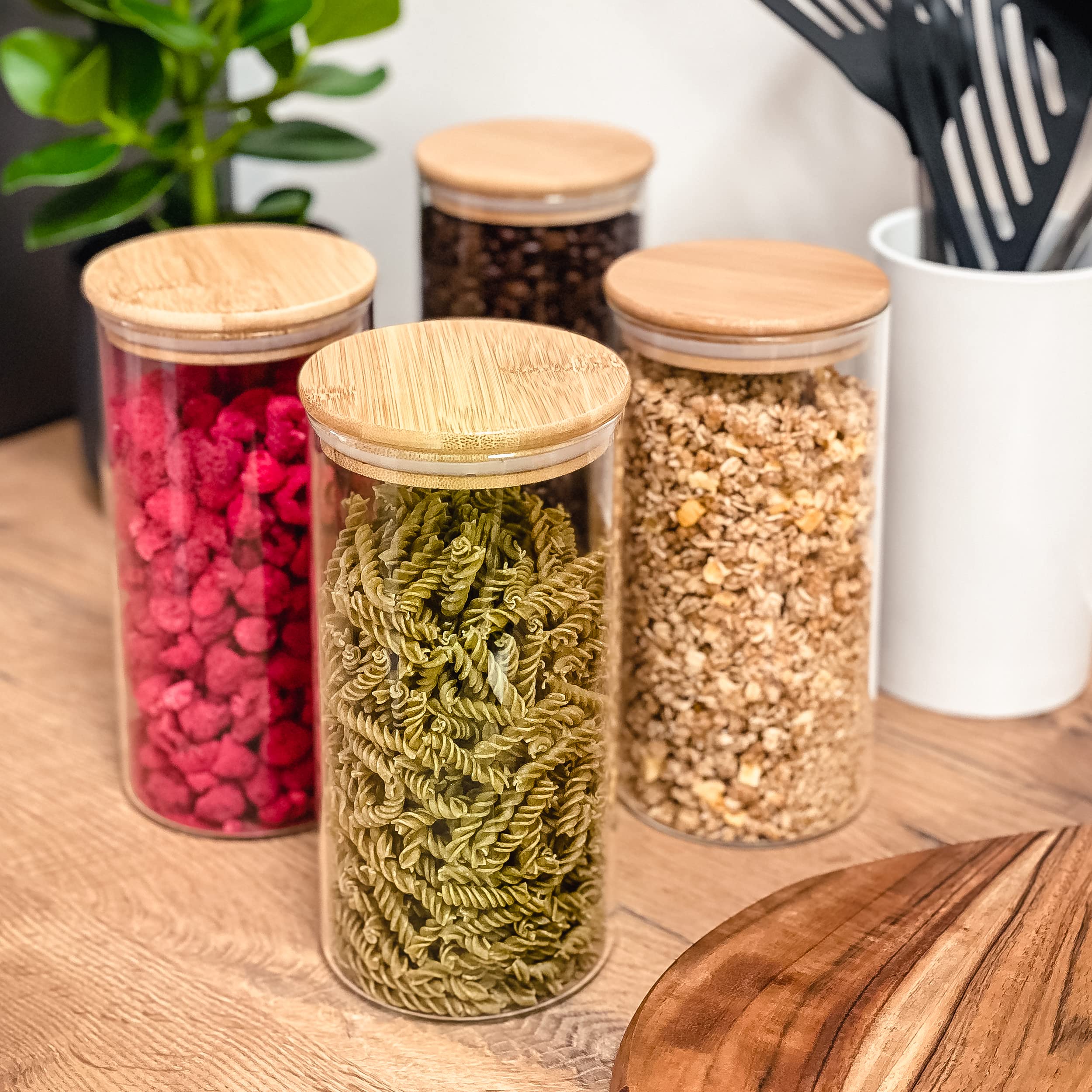 Glass Storage Jars With Lids Airtight - 4 Food Storage Jars 40 Oz - 8 Seals - Pantry Organization Jar In Borosilicate Glass With