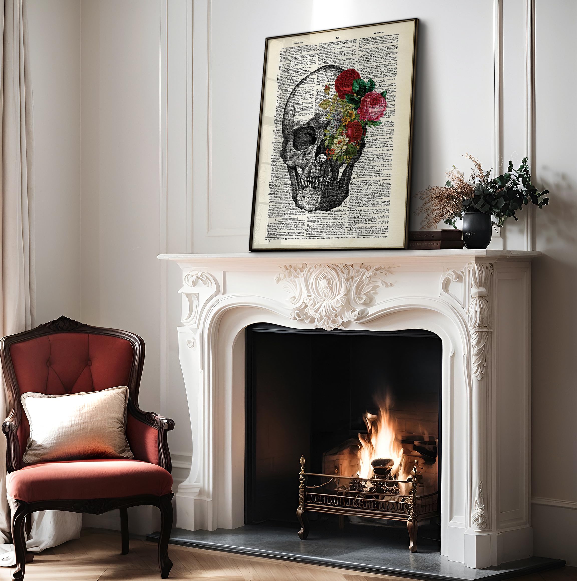 Poster Master Dictionary Art Poster - Flowery Eye Skull Print - Skeleton Art - Flower Art - Gothic Gift For Him, Her, Men, Women