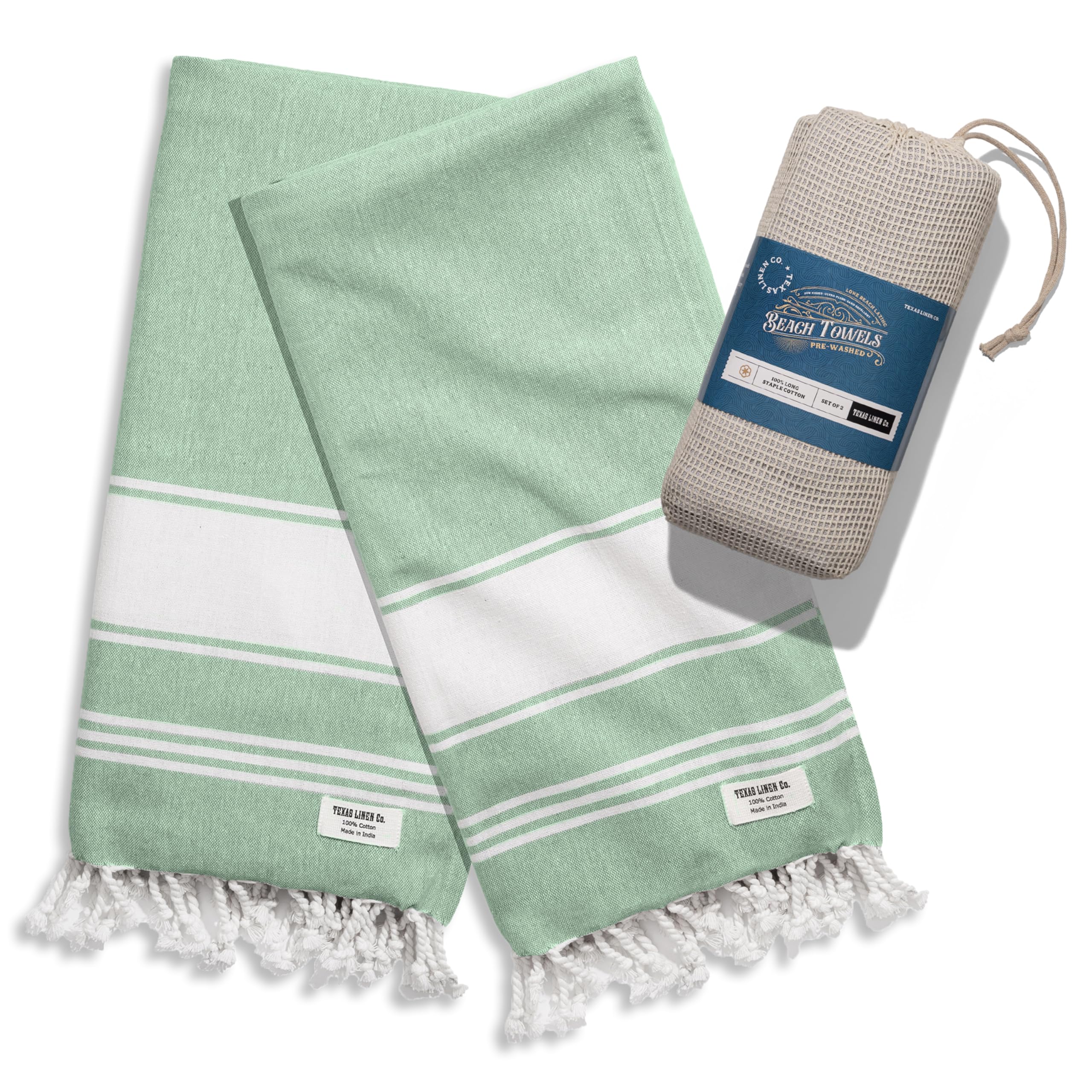 Texas Linen Co. Turkish Cotton Beach Towels 2 Pack - 39'' X 71'' Quick Dry Sand Free Beach Towels For Adults - Oversized, Lightw