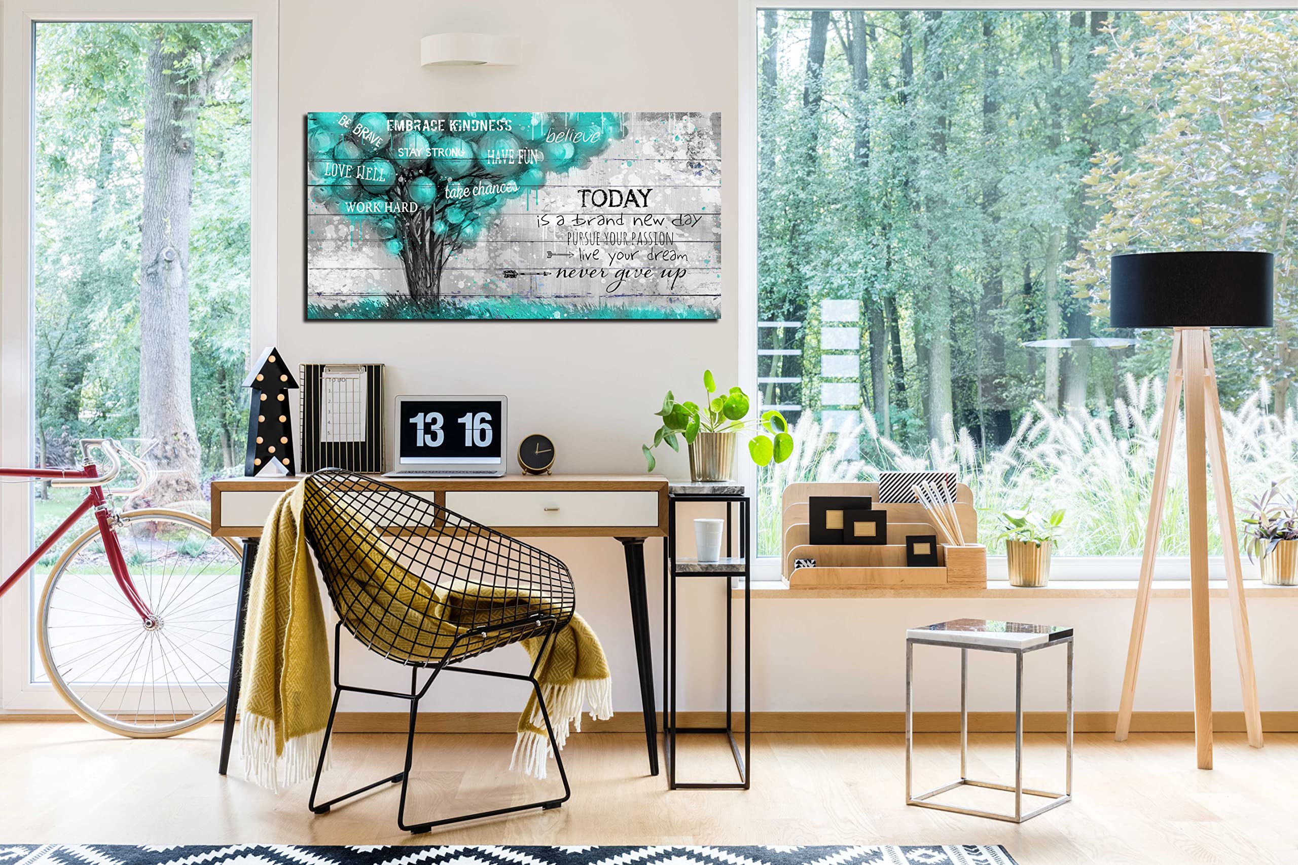 Teal Wall-Decor For Office - Inspirational Quotes Tree Wall Art - Large Canvas Wall Art Teal Decor For Living Room Ready To Hang