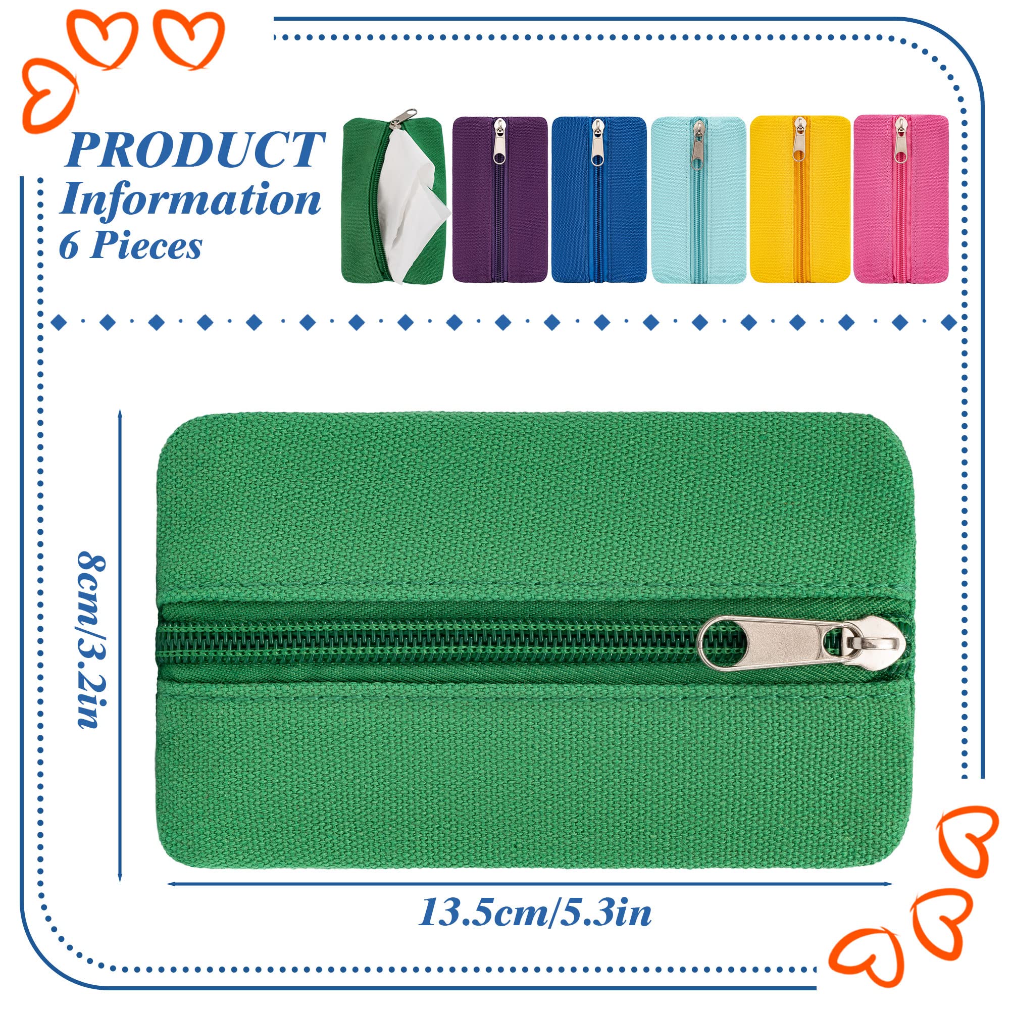 GOCOHHI Pocket Tissue Holder - Reusable Fabric Pouch for Purse, Zipper Enclosed, 5.1x3.1 Inches, Available in Sky Blue, Dark Blue, Rose