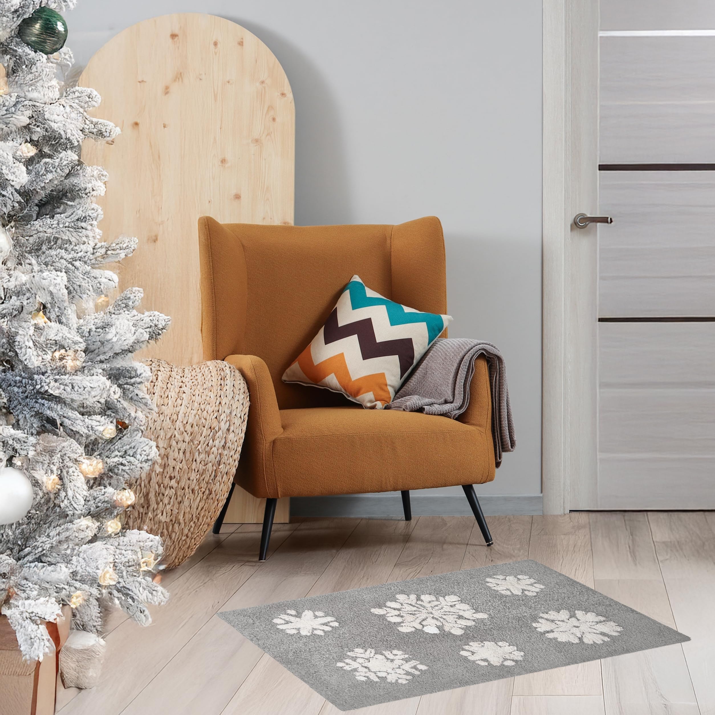 Gilbins 100% Cotton Christmas Grey Snowflake Bath Mat For Bathroom - Water Absorbent Washable Bathroom Rugs With Non-Slip Backin