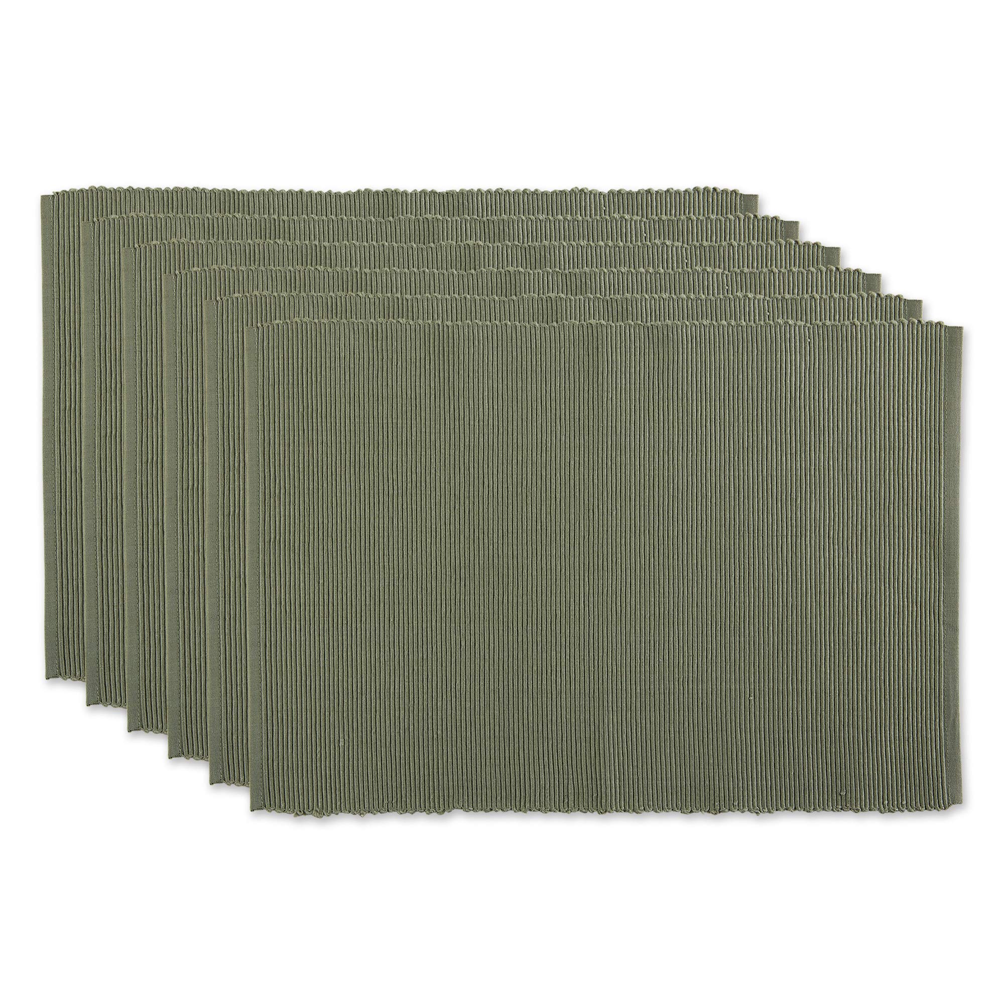 DII Basic Everyday Ribbed Tabletop 100% Cotton, Placemat Set, 13x19, Artichoke, 6 Piece