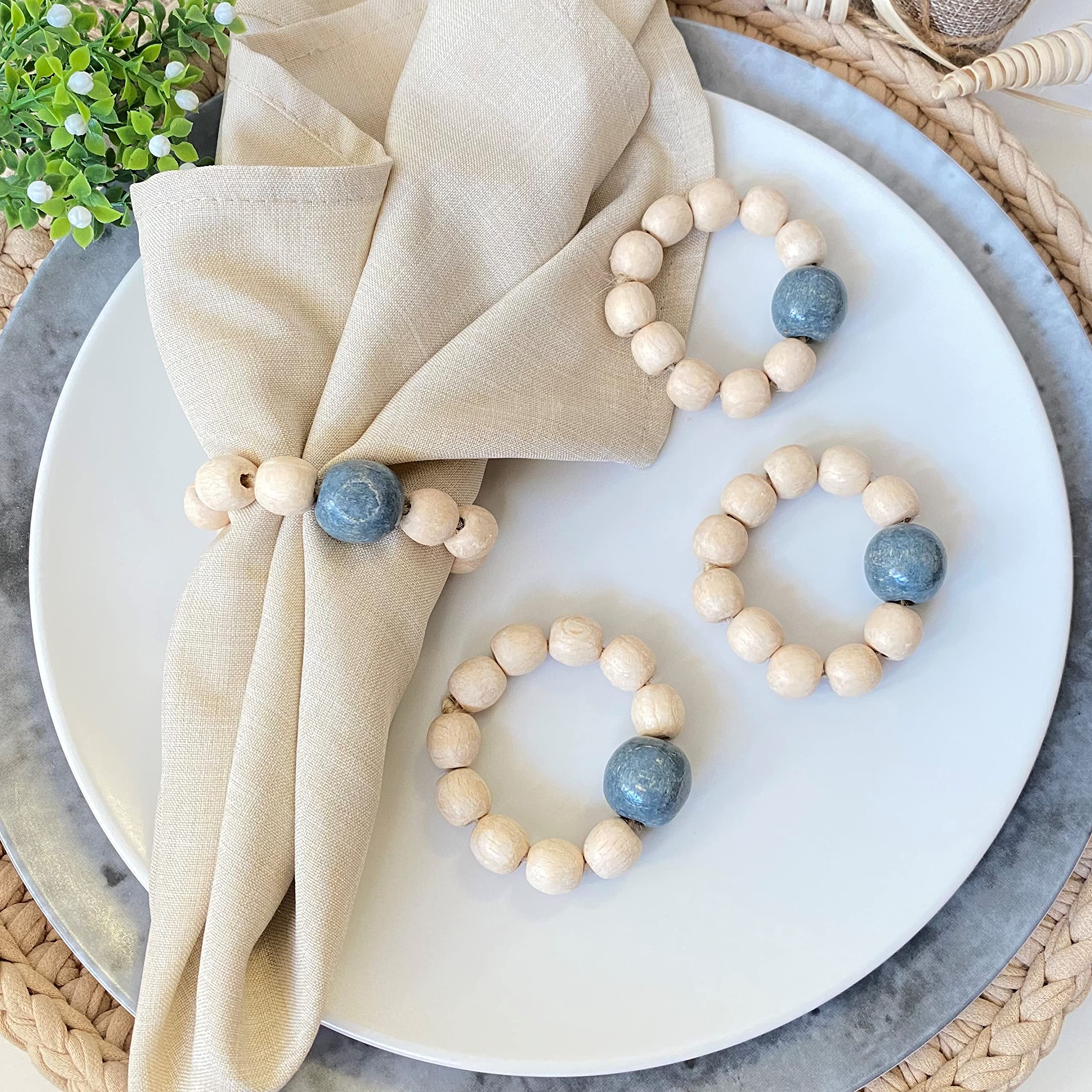 Napkin Rings Set Of 6 - Wooden Beads Napkin Rings | Rustic Wooden Napkin Ring Holder For Table Decoration | Handmade Lebejua Nap