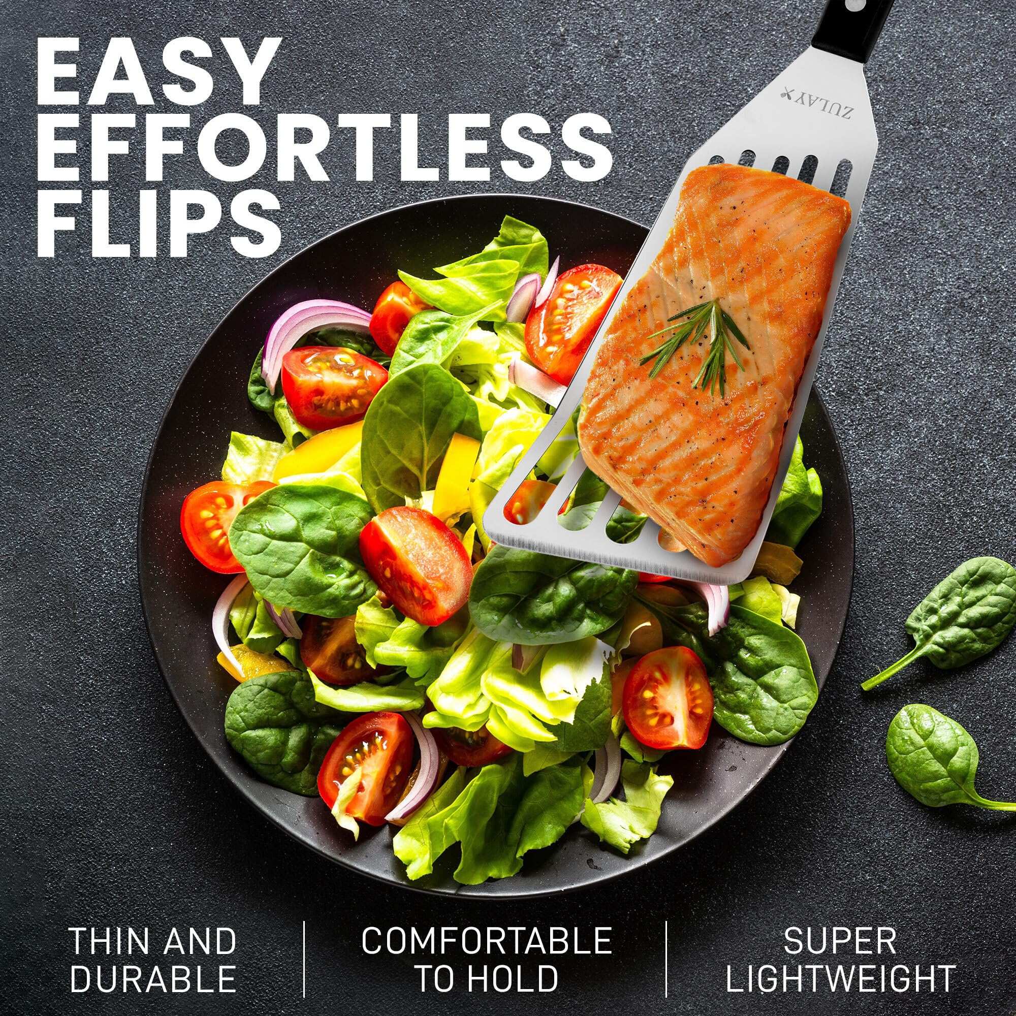 Zulay Kitchen Fish Spatula Stainless Steel - Fish Spatulas For Non-Stick Cookware - Slotted Spatula - Stainless Spatula - Metal