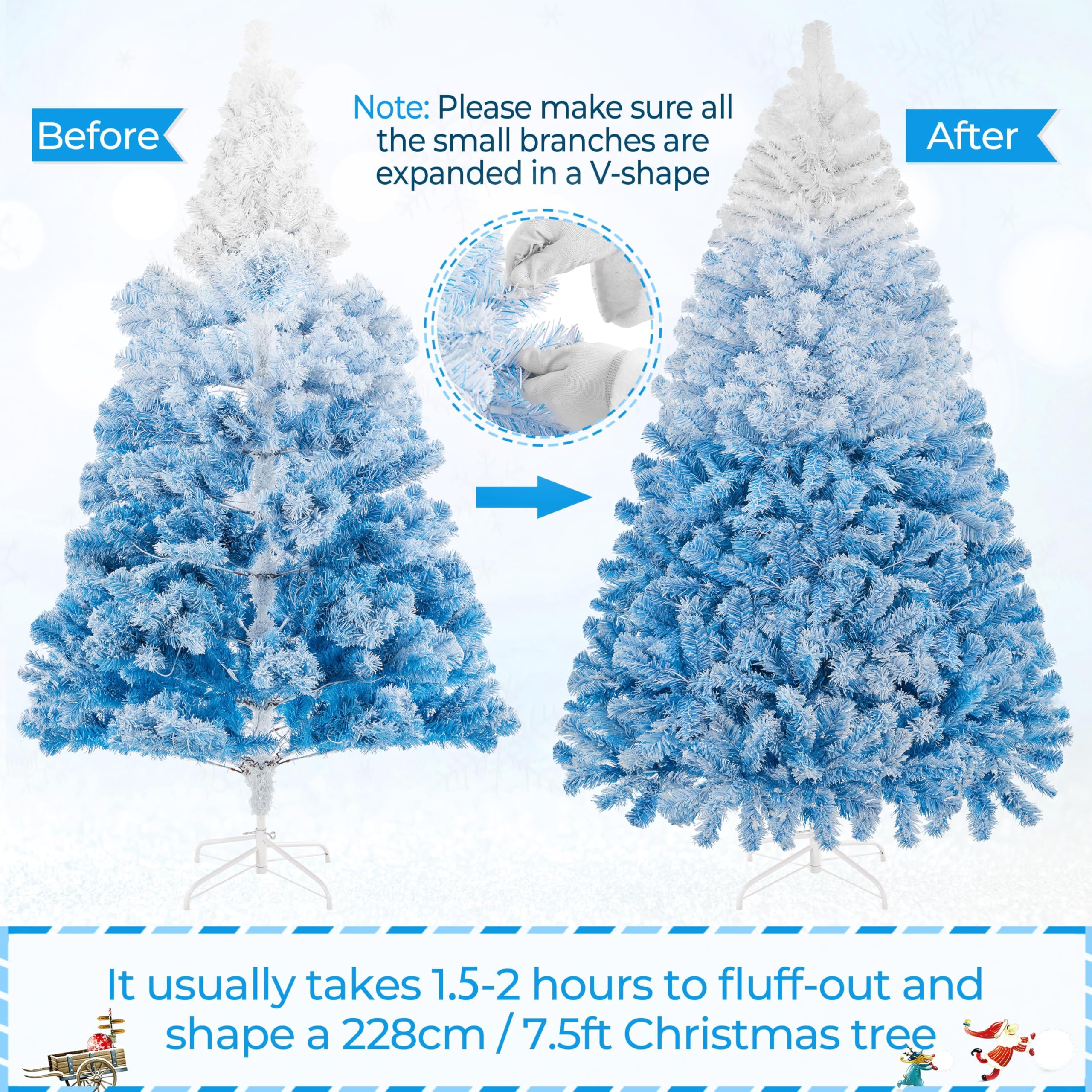 Yaheetech 7.5ft Pre-lit Artificial Christmas Tree with 550 Incandescent Warm White Lights, Snow Flocked Full Prelighted Xmas Tre