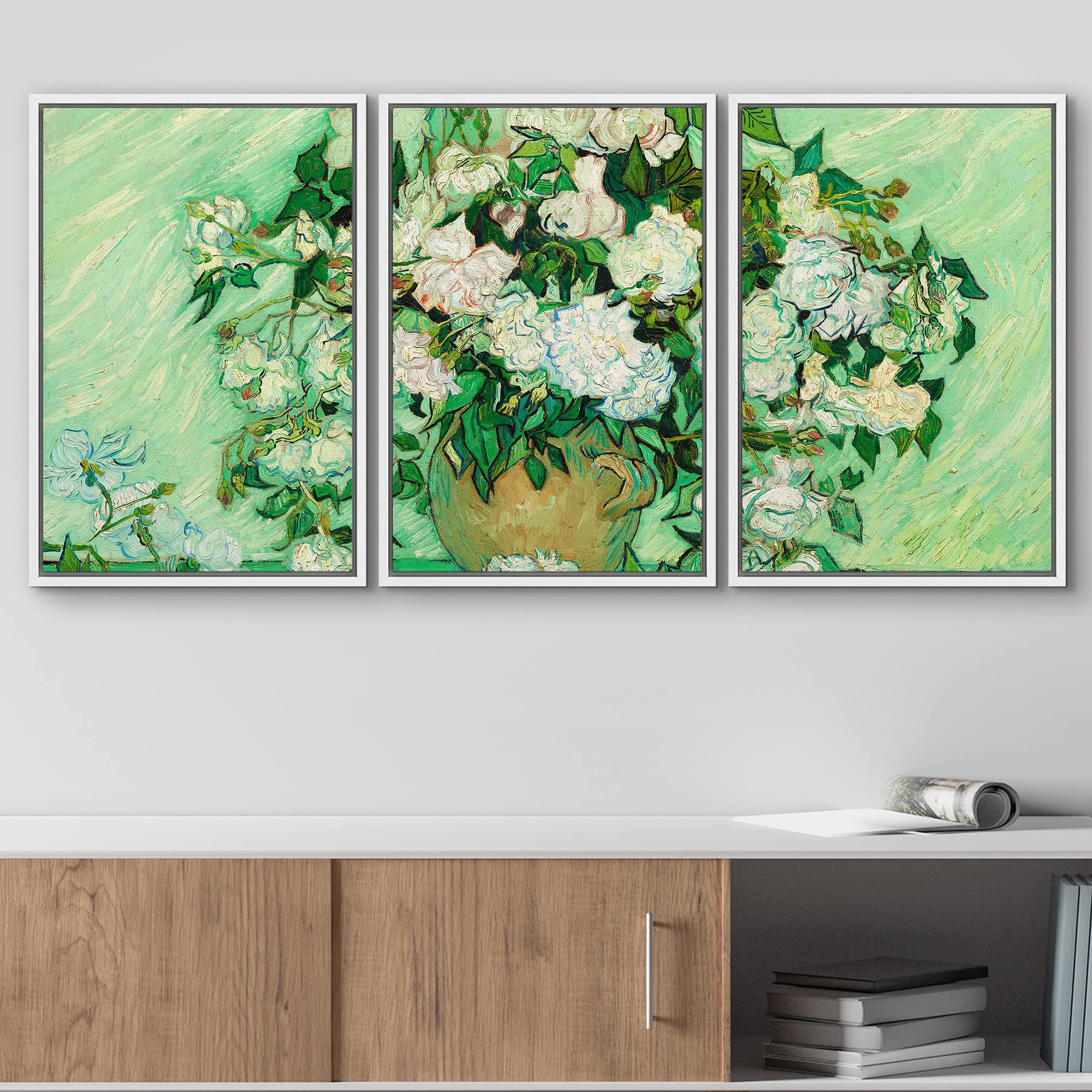 Wall26 Framed Canvas Print Wall Art Set White Rose Flowers Vincent Van Gogh Classical Illustrations Fine Art Decorative Historic