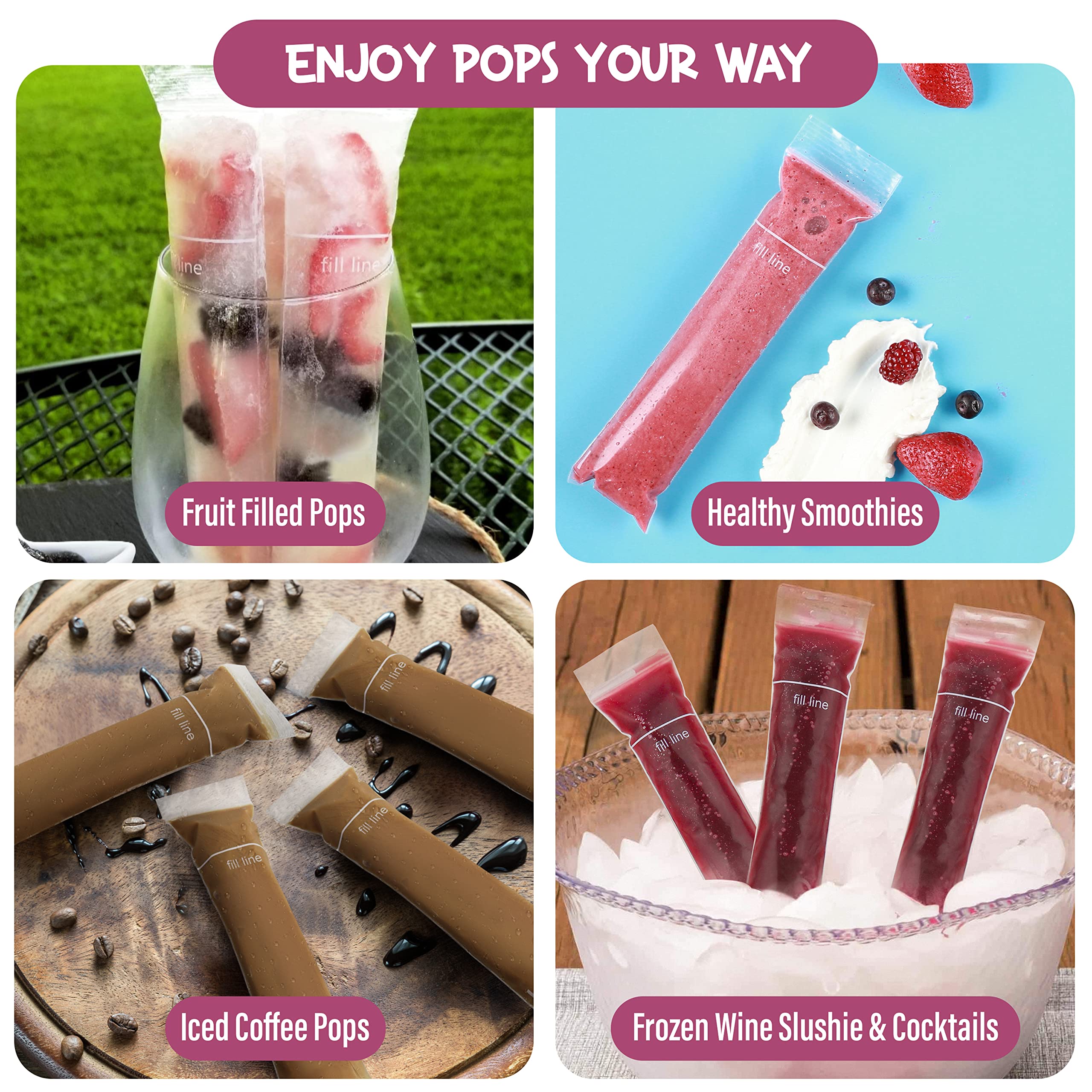 Frozip 125 Disposable Ice Popsicle Mold Bags| Bpa Free Freezer Tubes With Zip Seals | For Healthy Snacks, Yogurt Sticks, Juice &