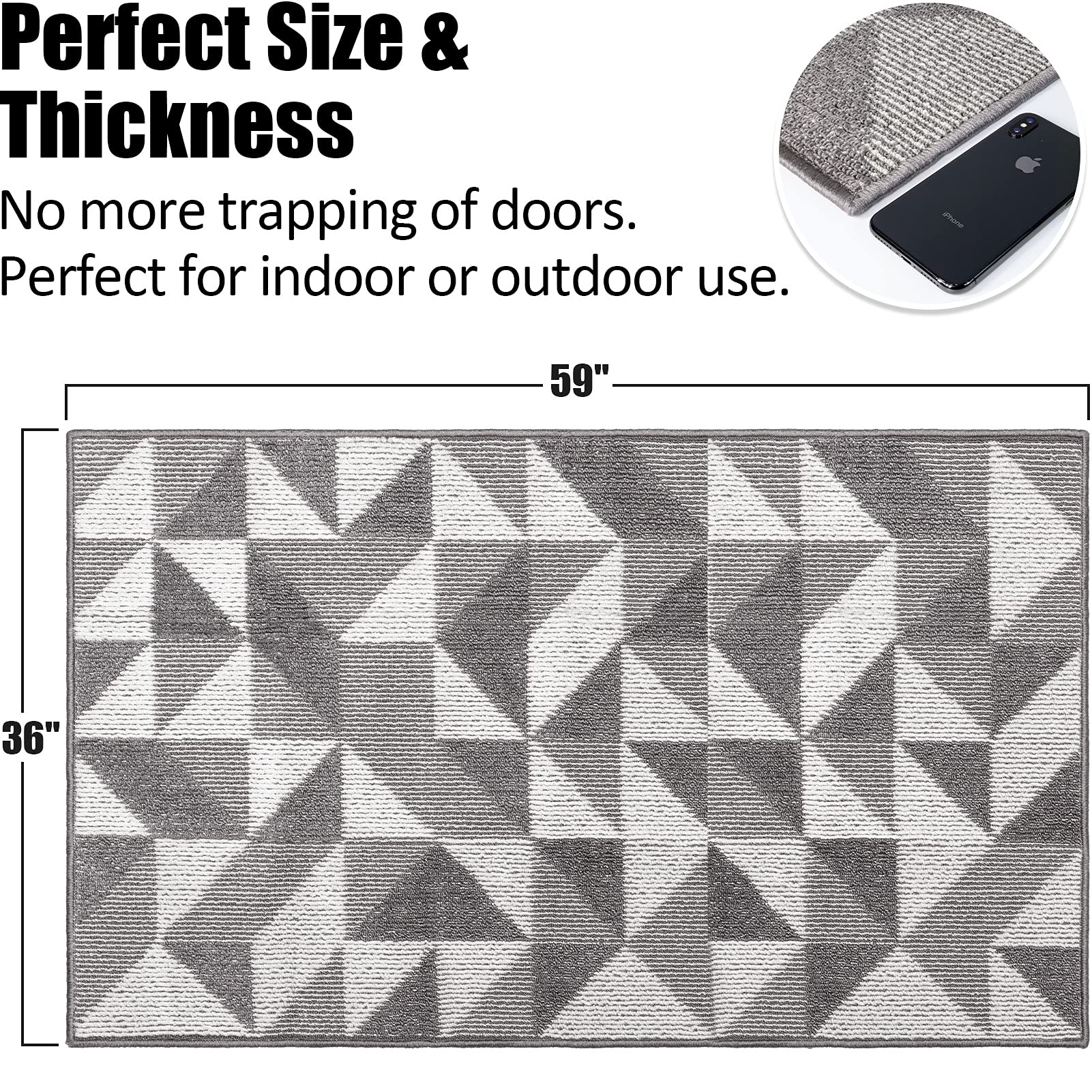 Indoor Doormat 36''X 59'', Absorbent Front Back Door Mat Floor Mats, Rubber Backing Non Slip Door Mats Inside Mud Dirt Trapper E