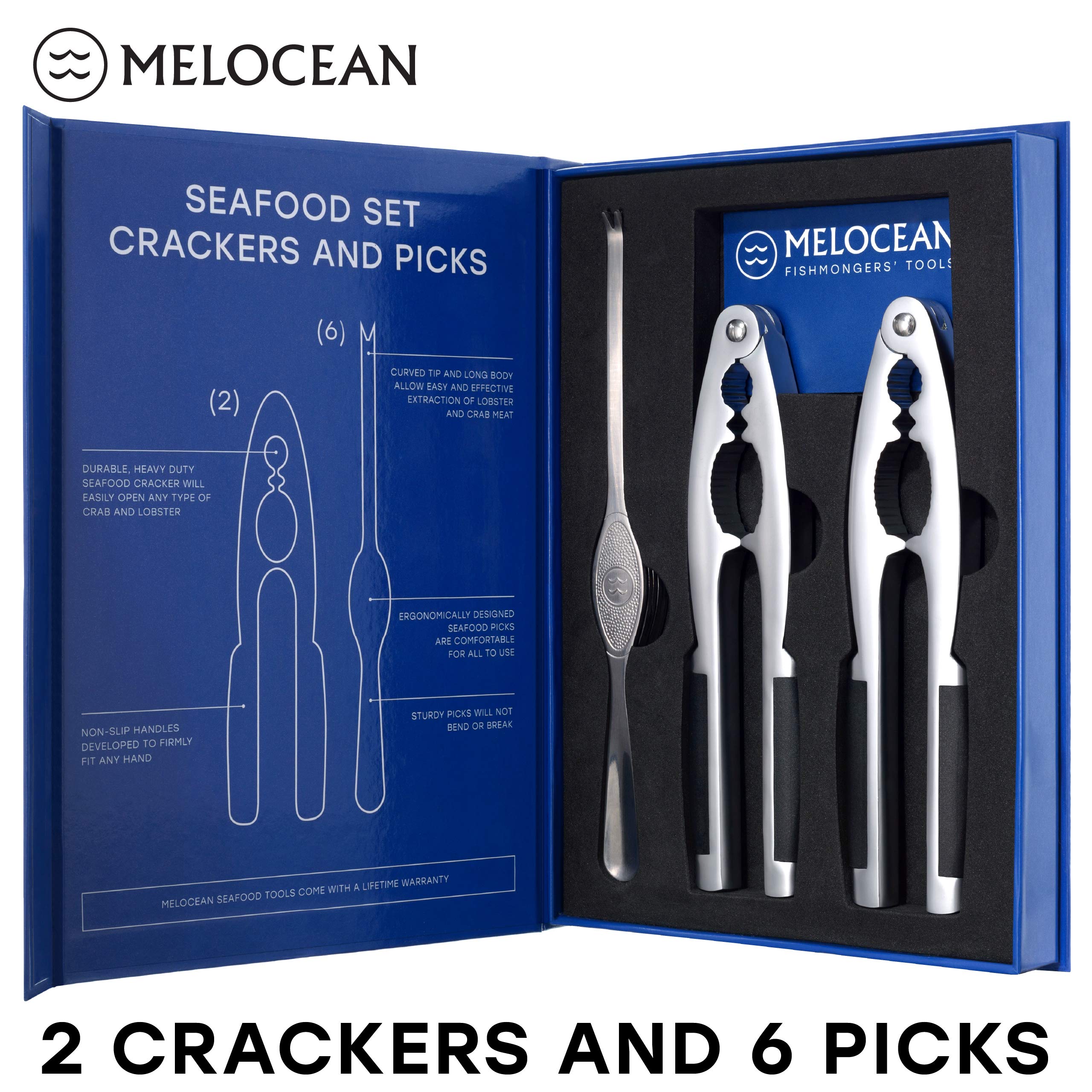 Crab Crackers And Tools Set - Premium 2 Lobster Crackers And 6 Seafood Forks Kit - Professional Seafood Tools Set Crab Leg Crack