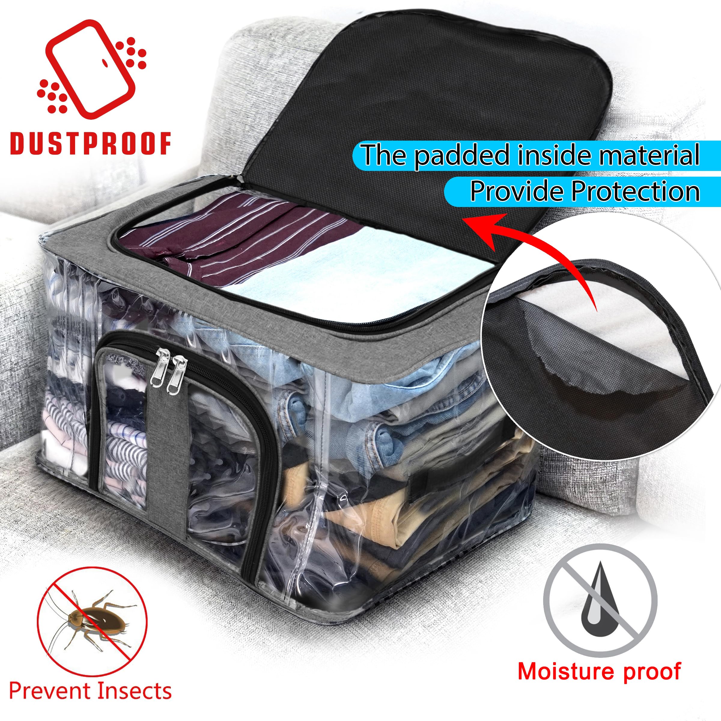 Storite 33 L Nylon Pvc Transparent Moisture Proof Storage Box For Clothes Closet Wardrobe Organizer For Clothes With Carry Handl