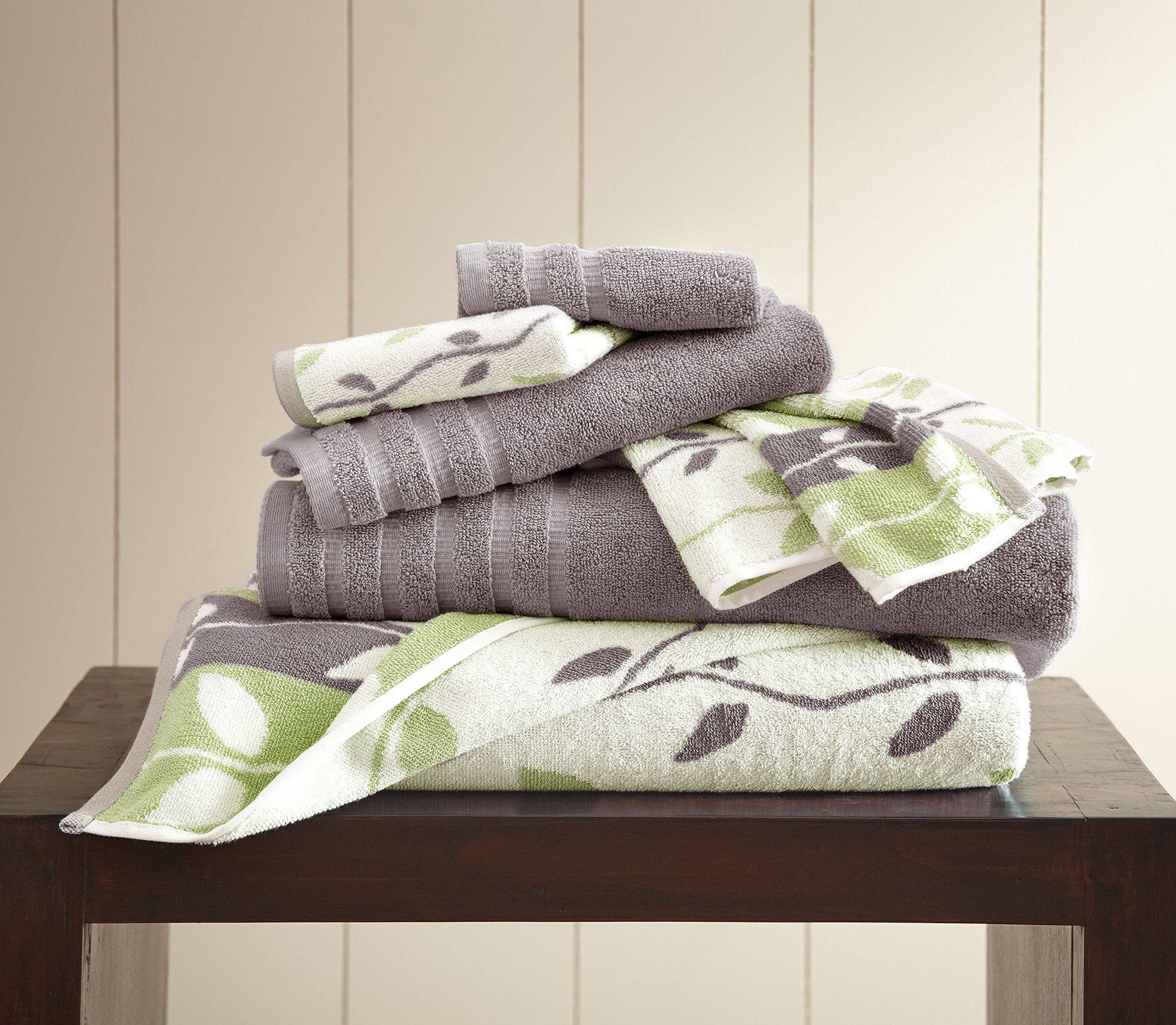 Modern Threads Amrapur Overseas 6-Piece Yarn Dyed Organic Vines Jacquard/Solid Ultra Soft 500Gsm 100% Combed Cotton Towel Set [A