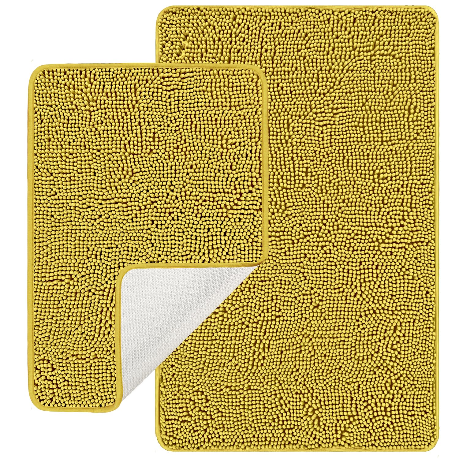 Pureswan Mustard Bathroom Rugs Sets 2 Piece - Absorbent And Washable Bath Mat, Non-Slip, Thick Soft Chenille Bath Rugs For Bathr